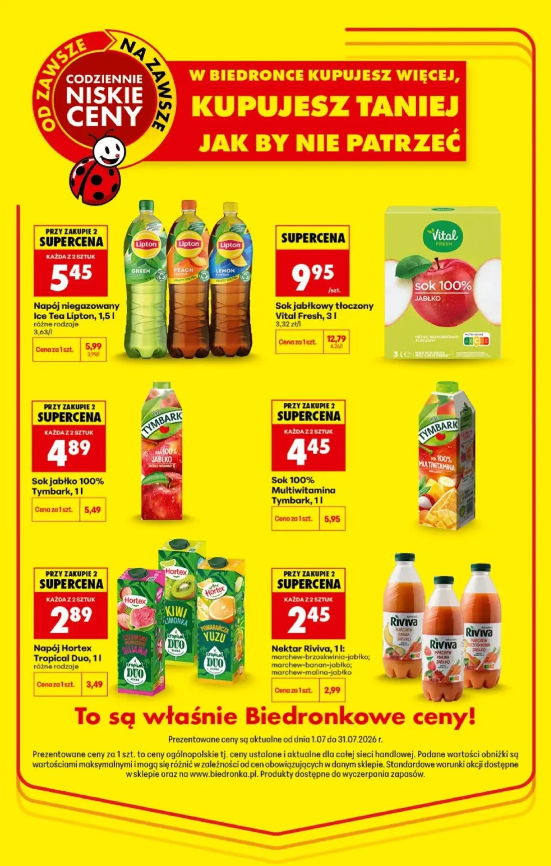 Biedronka gazetka, strona 28 z 98 — Sok jabłkowy tłoczony Vital Fresh, 3 l, Sok 100% Multiwitamina Tymbark, 1 l, Sok jabłko …