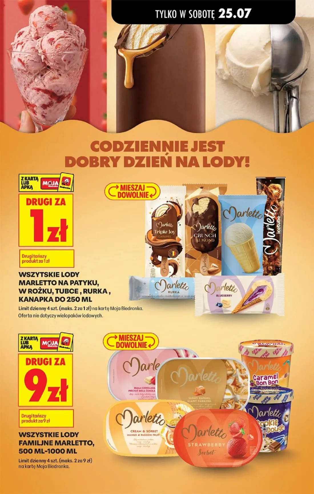 Biedronka gazetka, strona 37 z 98 — LODY MARLETTO NA PATYKU, W ROŻKU, TUBCE, RURKA, KANAPKA, LODY FAMILIJNE MARLETTO