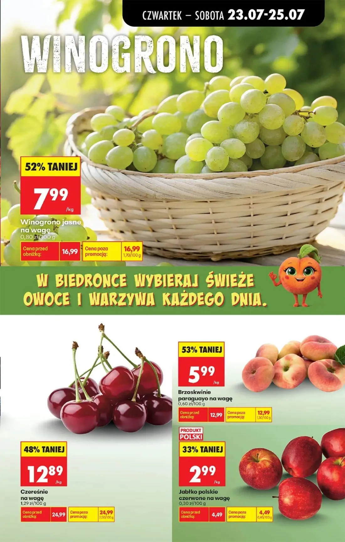 Biedronka gazetka, strona 39 z 98 — Czereśnie na wagę, Winogrono jasne, Brzoskwinie paraguayo na wagę