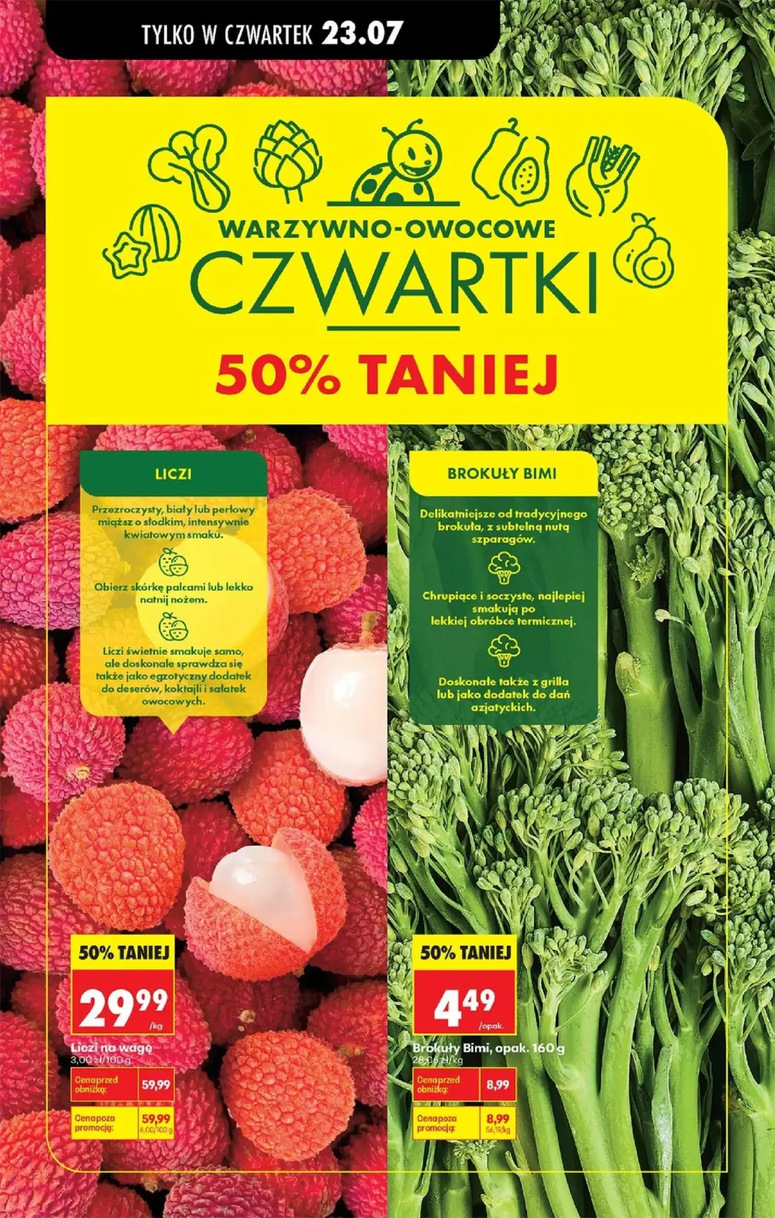 Biedronka gazetka, strona 43 z 98 — Liczi na wagę, Brokuły Bimi, opak. 160 g