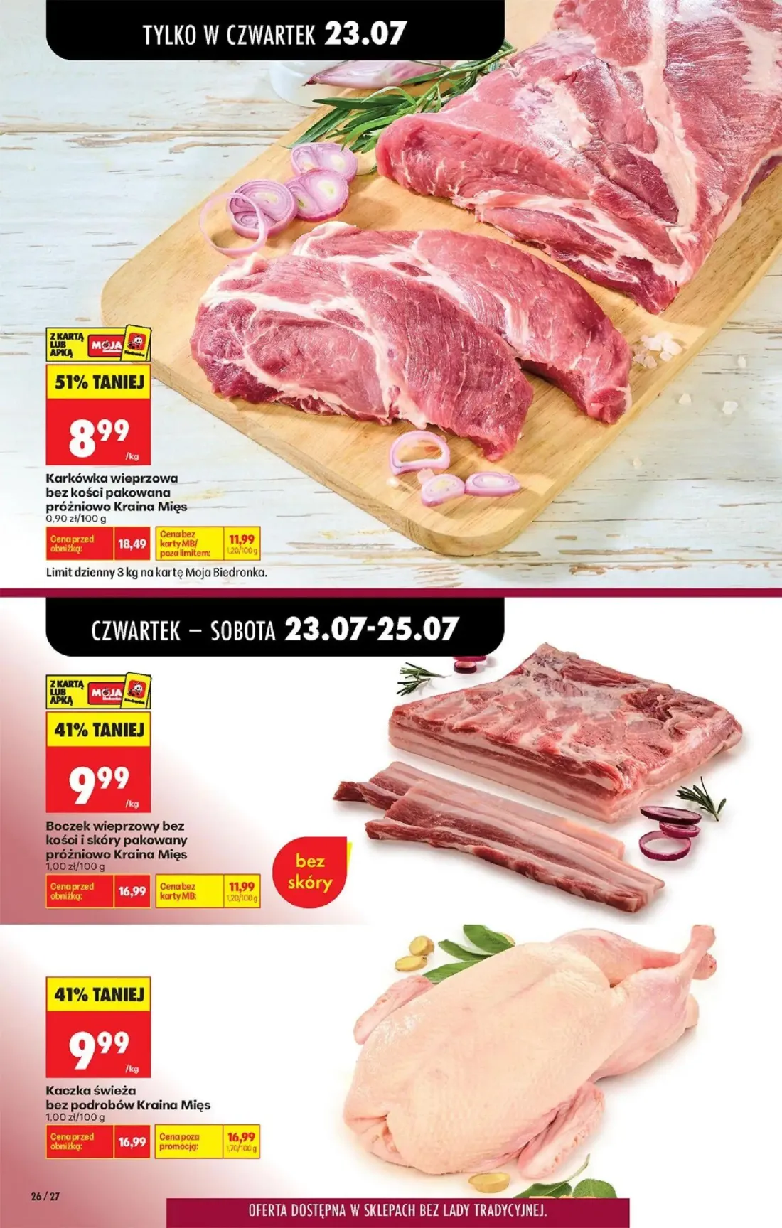 Biedronka gazetka, strona 44 z 98 — Karkówka wieprzowa bez kości pakowana próżniowo Kraina Mięs, Boczek wieprzowy bez kości …