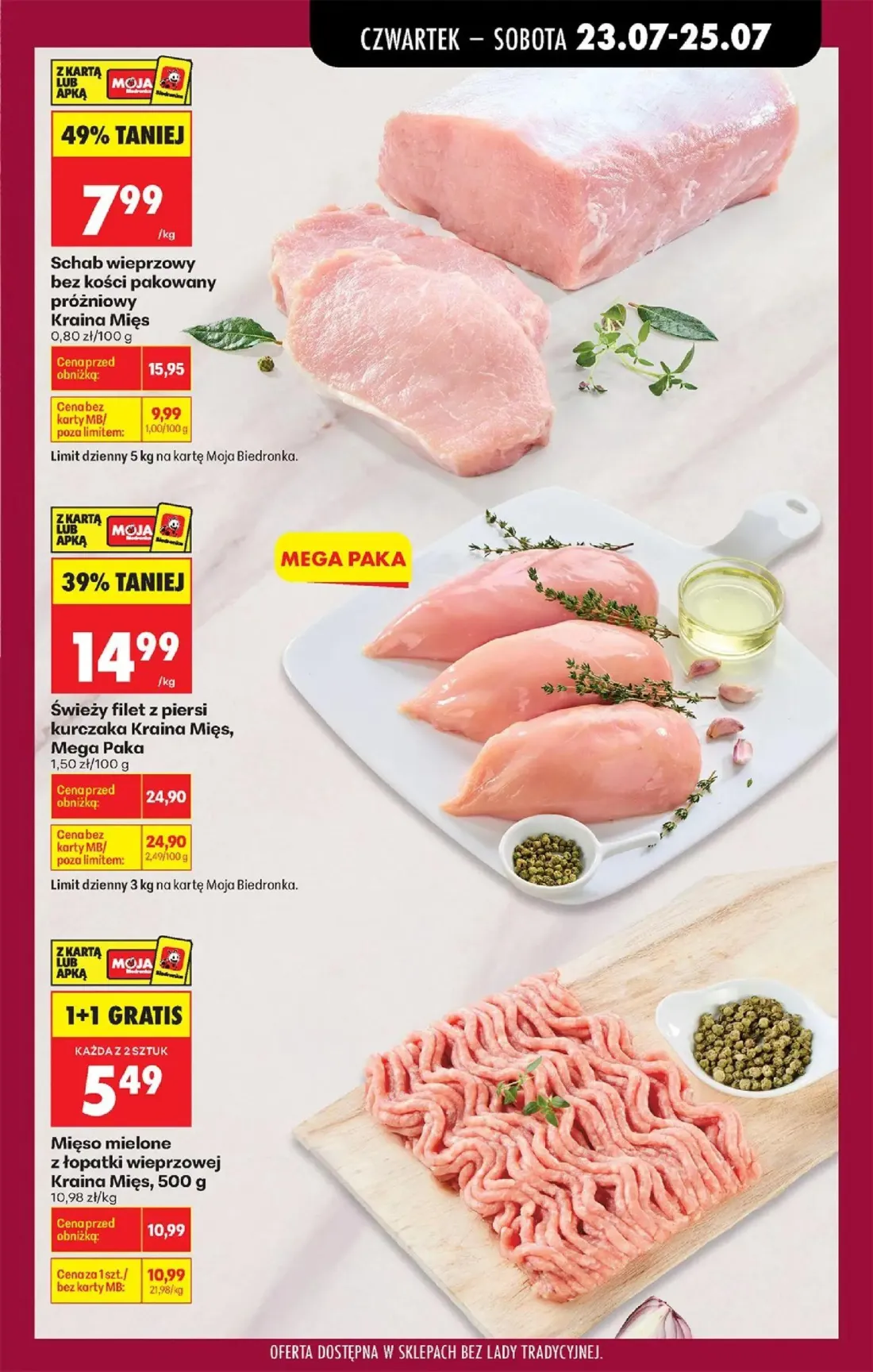 Biedronka gazetka, strona 45 z 98 — Świeży filet z piersi kurczaka Kraina Mięs, Mega Paka, Schab wieprzowy bez kości pakowan…