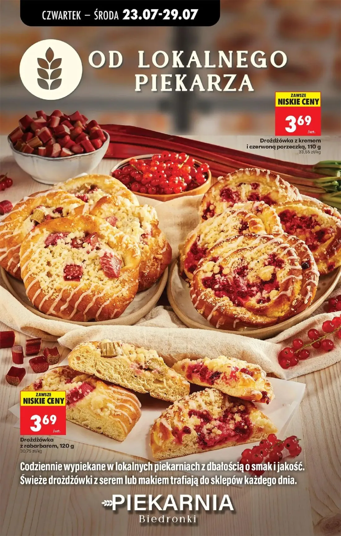 Biedronka gazetka, strona 55 z 98 — Drożdżówka z kremem i czerwoną porzeczką, Drożdżówka z rabarbarem