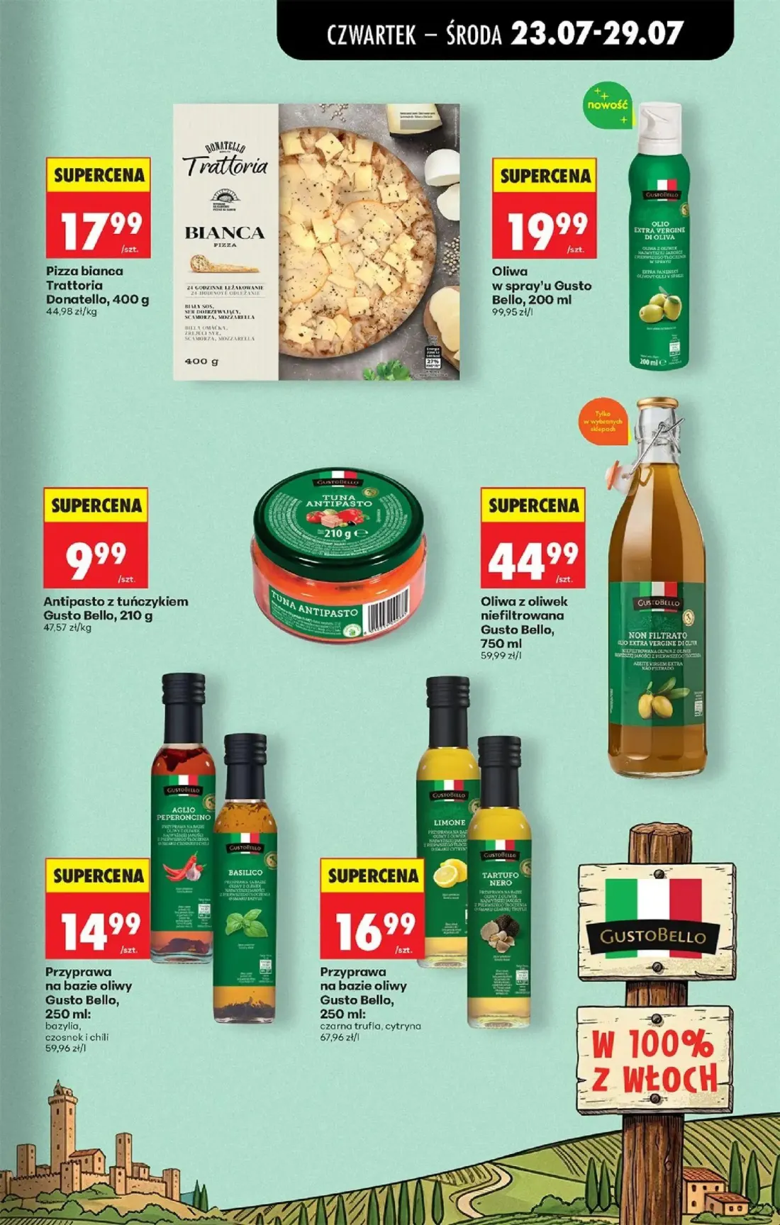 Biedronka gazetka, strona 63 z 98 — Pizza bianca Trattoria Donatello, Oliwa w spray'u Gusto Bello, Antipasto z tuńczykiem Gu…