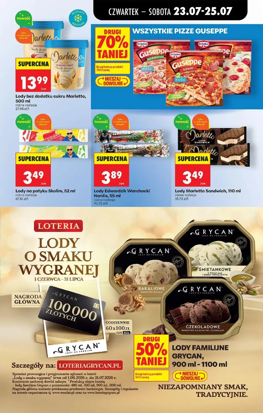 Biedronka gazetka, strona 71 z 98 — Lody bez dodatku cukru Marletto, Lody na patyku Skolim, Lody Edwardzik Warchocki Nordis