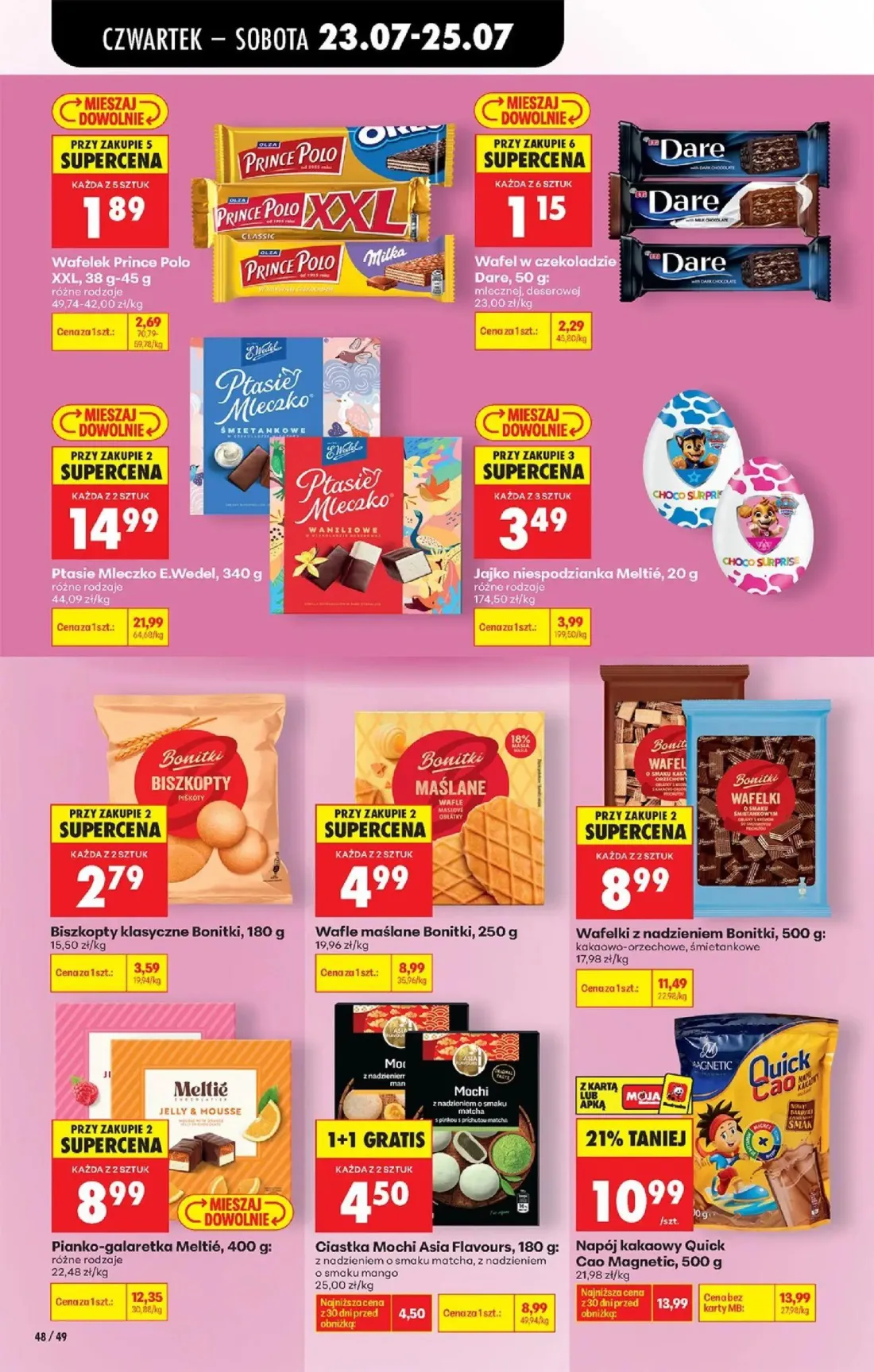 Biedronka gazetka, strona 74 z 98 — Ptasie Mleczko E.Wedel, Wafle maślane Bonitki, Pianko-galaretka Meltié