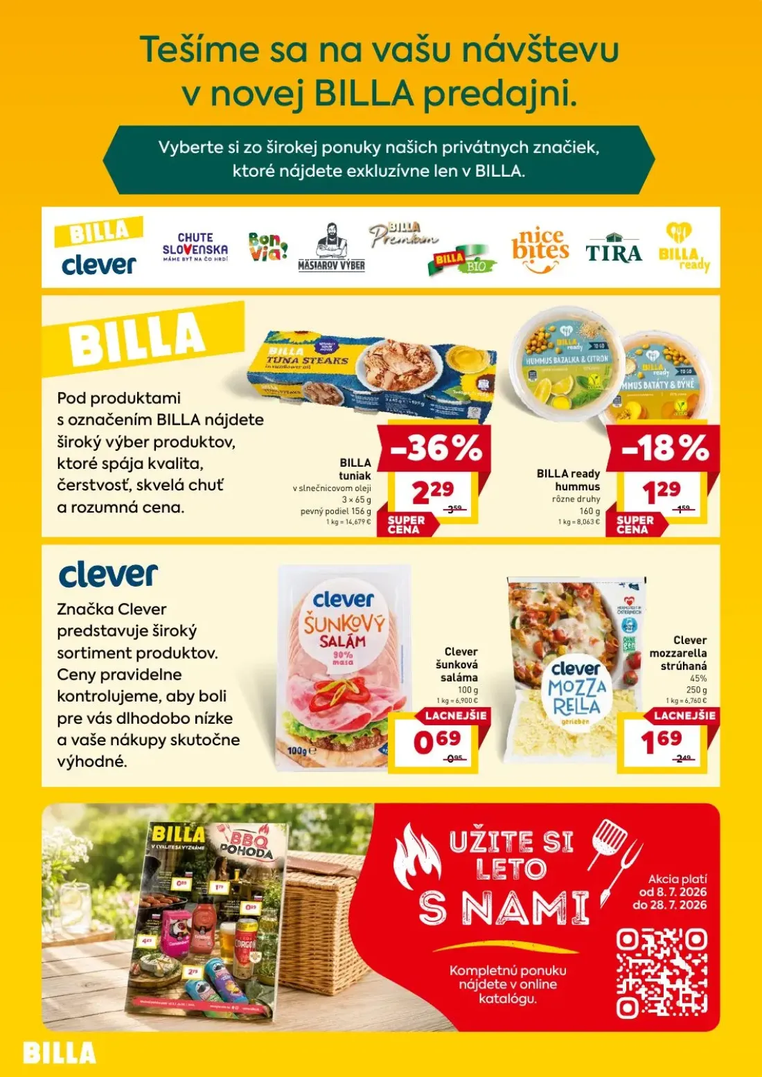 Billa leták, strana 2 z 4 — BILLA tuniak v slnečnicovom oleji, Clever mozzarella strúhaná, BILLA ready hummus rôzne druhy