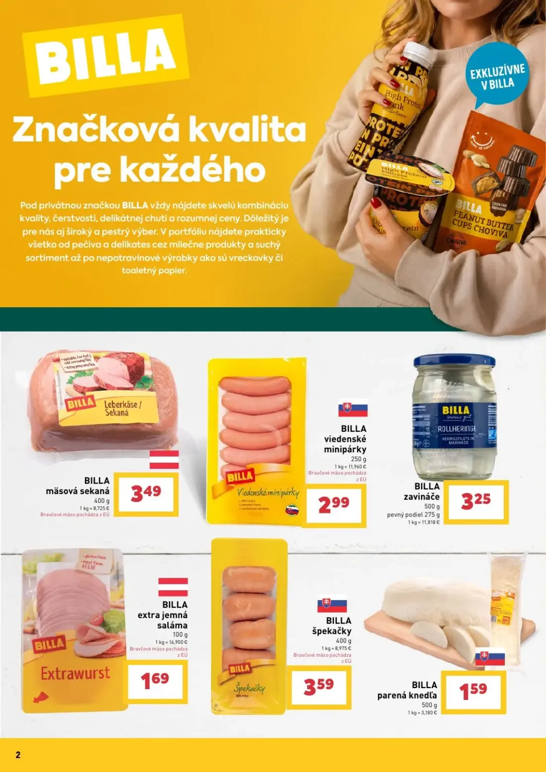Billa leták, strana 2 z 9 — BILLA mäsová sekaná, BILLA viedenské minipárky, BILLA zavináče