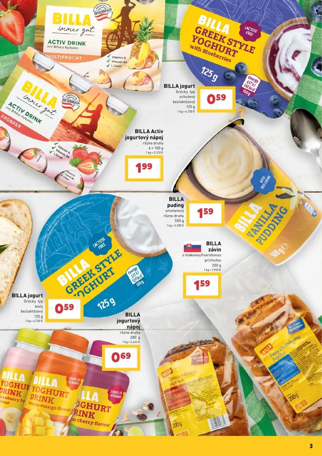 Billa leták, strana 3 z 9 — BILLA Activ jogurtový nápoj, BILLA jogurt, BILLA puding
