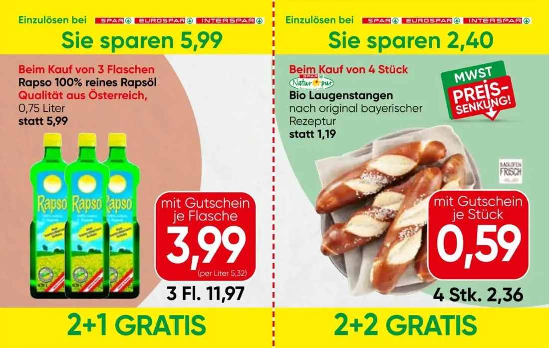 Spar Prospekt, Seite 6 von 13 — Rapso 100% reines Rapsöl, Bio Laugenstangen