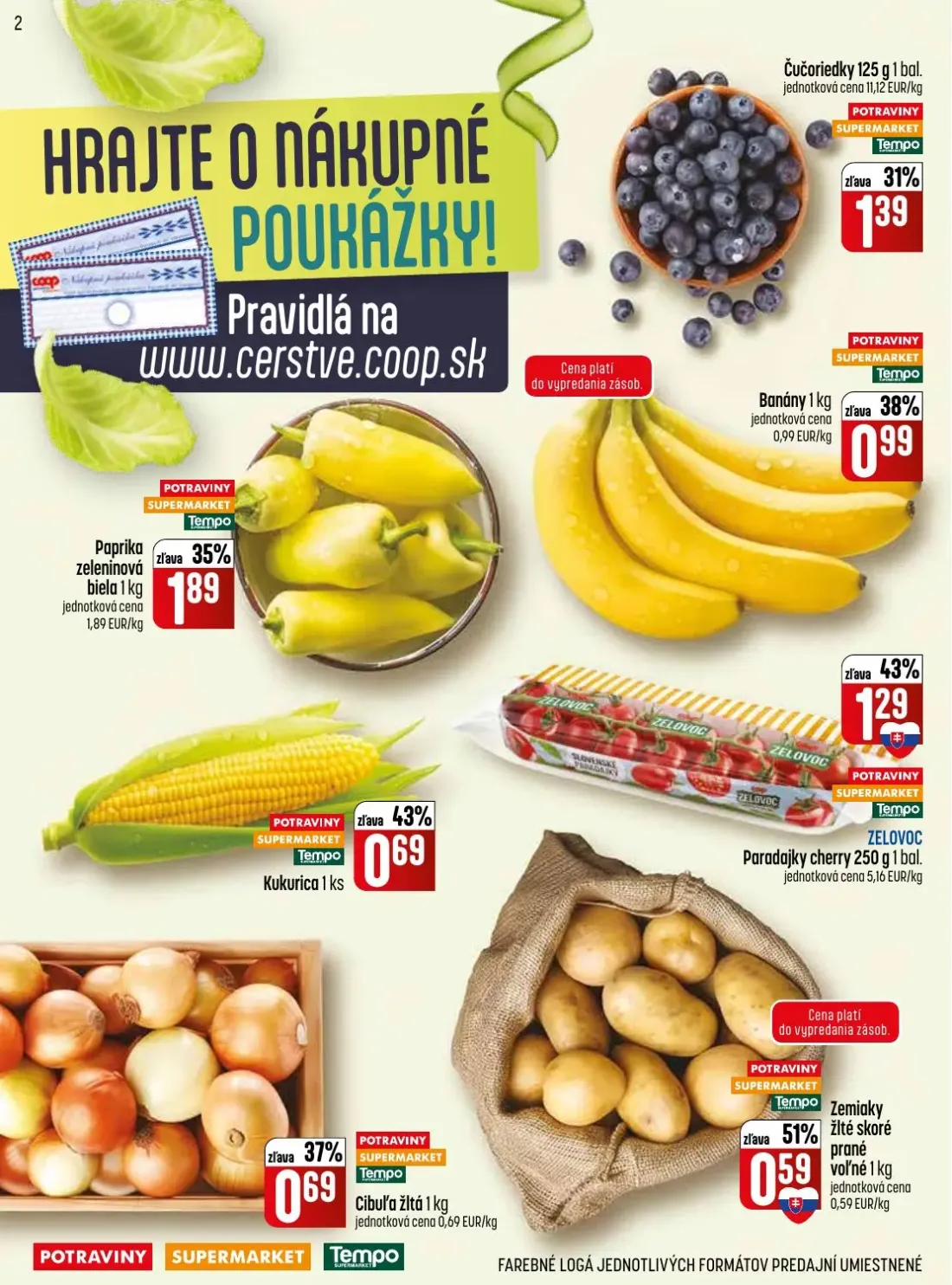 Coop Jednota leták, strana 2 z 28 — Čučoriedky, Banány, Paprika zeleninová biela
