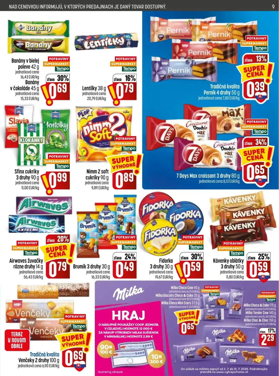 Coop Jednota leták, strana 9 z 28 — Banány v bielej poleve, Banány v čokoláde, Lentilky
