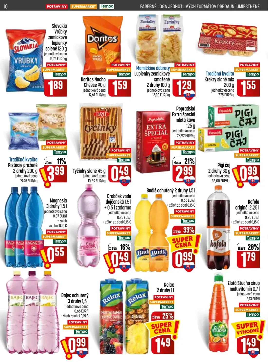 Coop Jednota leták, strana 10 z 28 — Slovakia Vrúbky zemiakové lupienky solené, Doritos Nacho Cheese, Mamičkine dobroty Lupi…