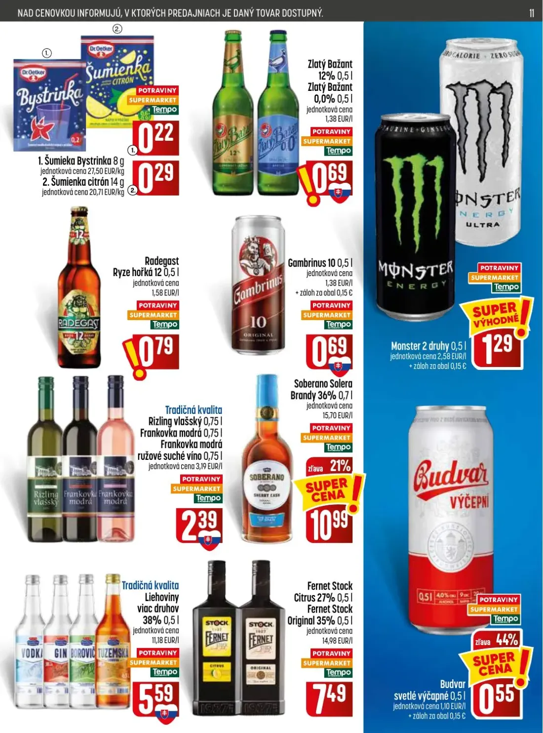 Coop Jednota leták, strana 11 z 28 — Šumienka Bystrinka, Šumienka citrón, Zlatý Bažant