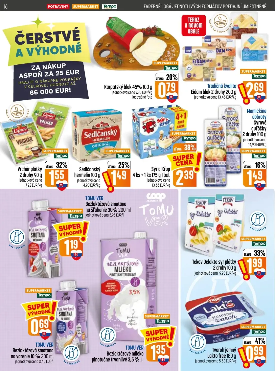 Coop Jednota leták, strana 16 z 28 — Karpatský blok 45%, Eidam blok, Vrchár plátky