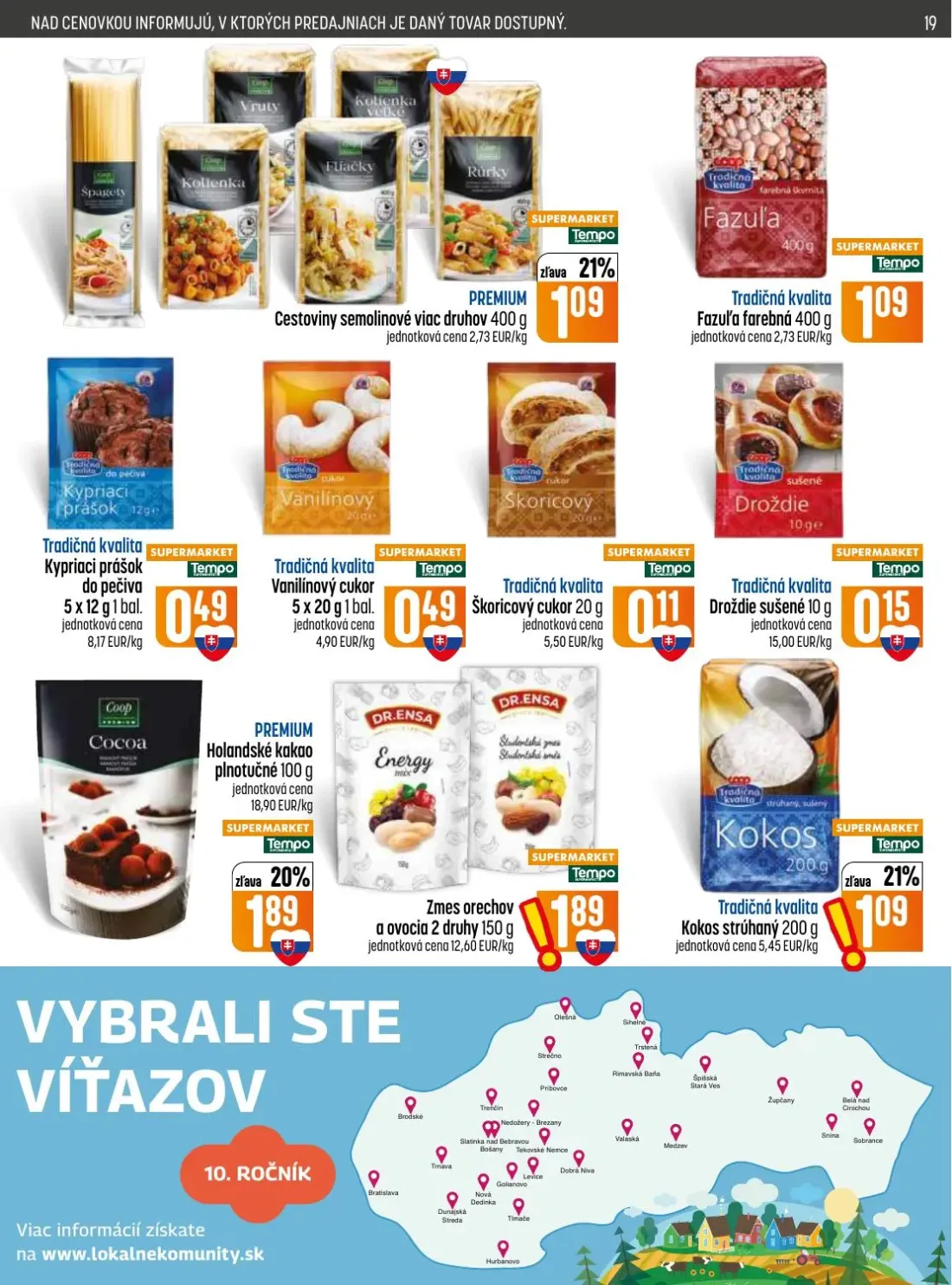 Coop Jednota leták, strana 19 z 28 — Cestoviny semolinové viac druhov, Fazuľa farebná, Kypriaci prášok do pečiva