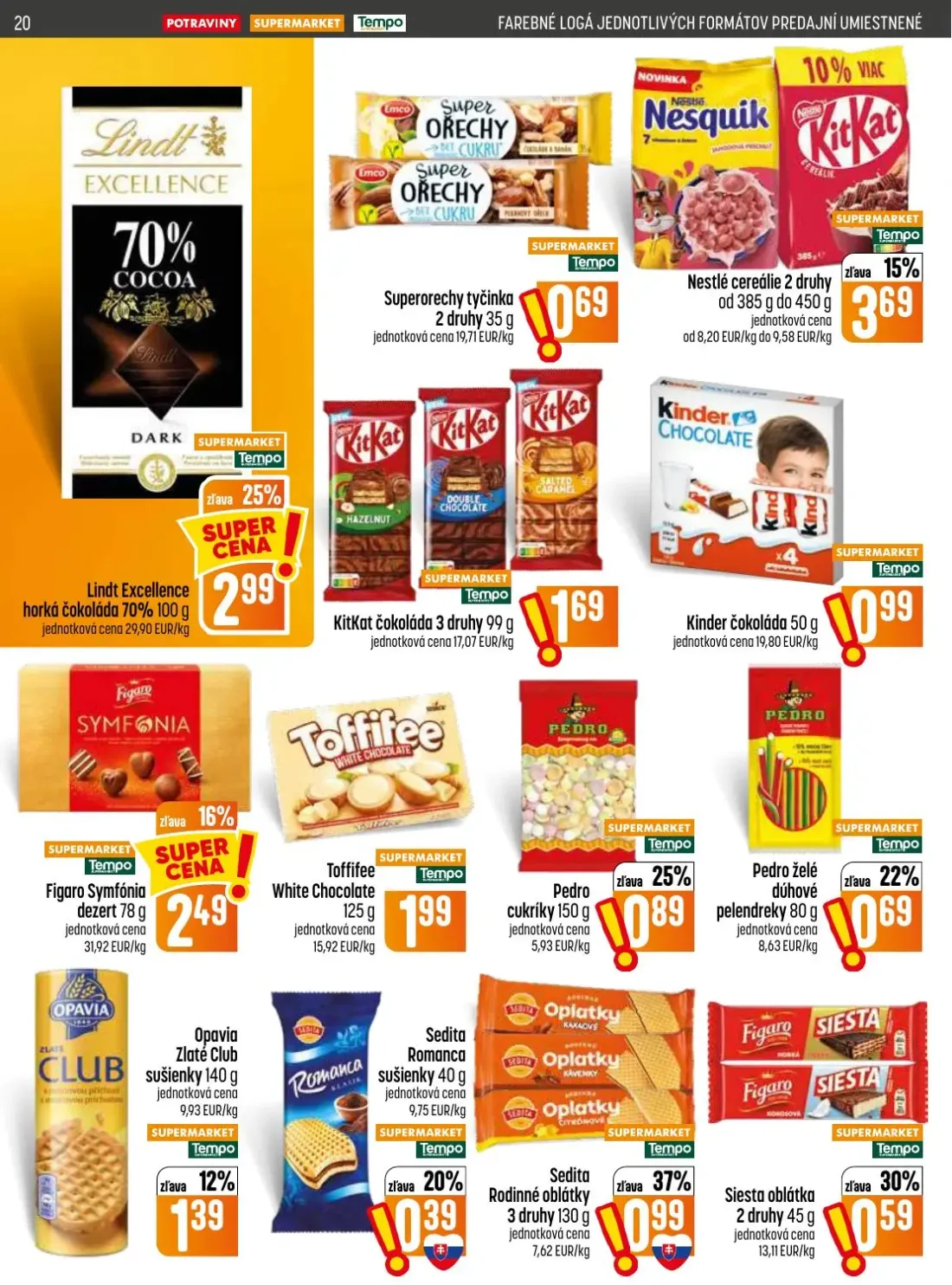 Coop Jednota leták, strana 20 z 28 — Lindt Excellence horká čokoláda 70%, Nestlé cereálie, Sedita Rodinné oblátky
