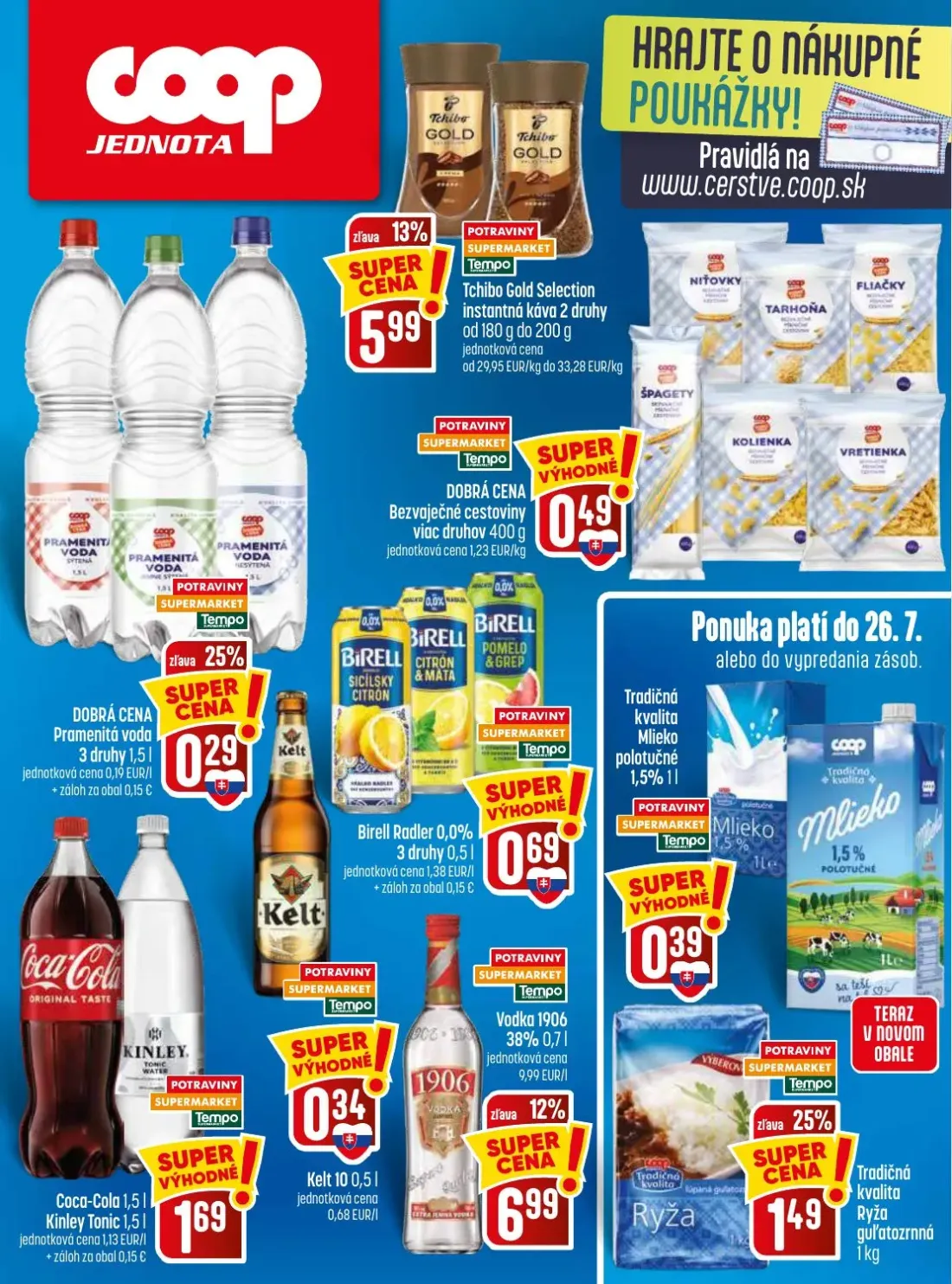 Coop Jednota leták, strana 28 z 28 — Tchibo Gold Selection instantná káva, Bezvaječné cestoviny, Pramenitá voda