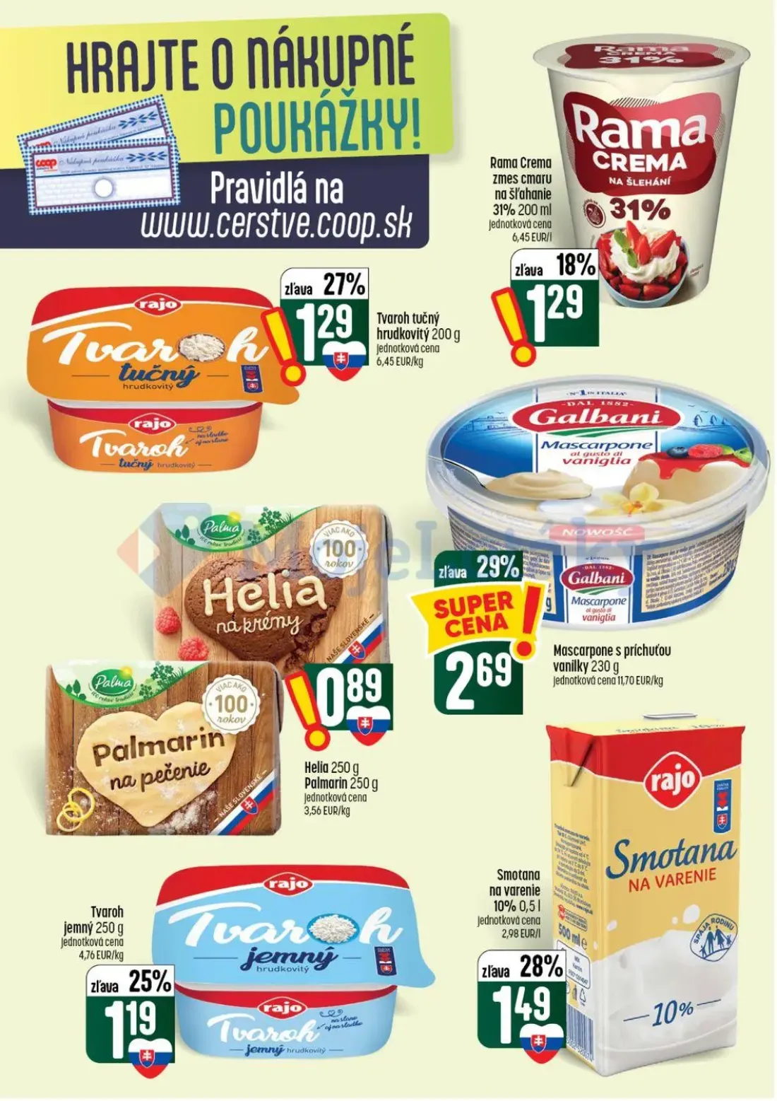 Coop Tempo leták, strana 17 z 56 — Tvaroh tučný hrudkovitý, Rama Crema zmes cmaru na šľahanie 31%, Helia