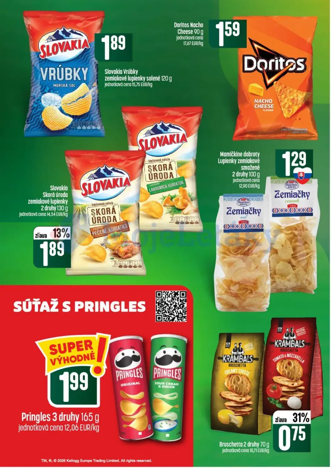 Coop Tempo leták, strana 40 z 56 — SLOVAKIA VRÚBKY zemiakové lupienky solené, Doritos Nacho Cheese, Slovakia Skorá úroda zem…