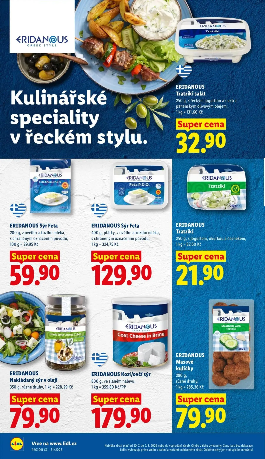 Lidl leták, strana 30 z 56 — ERIDANOUS Tzatziki salát, ERIDANOUS Sýr Feta, ERIDANOUS Sýr Feta