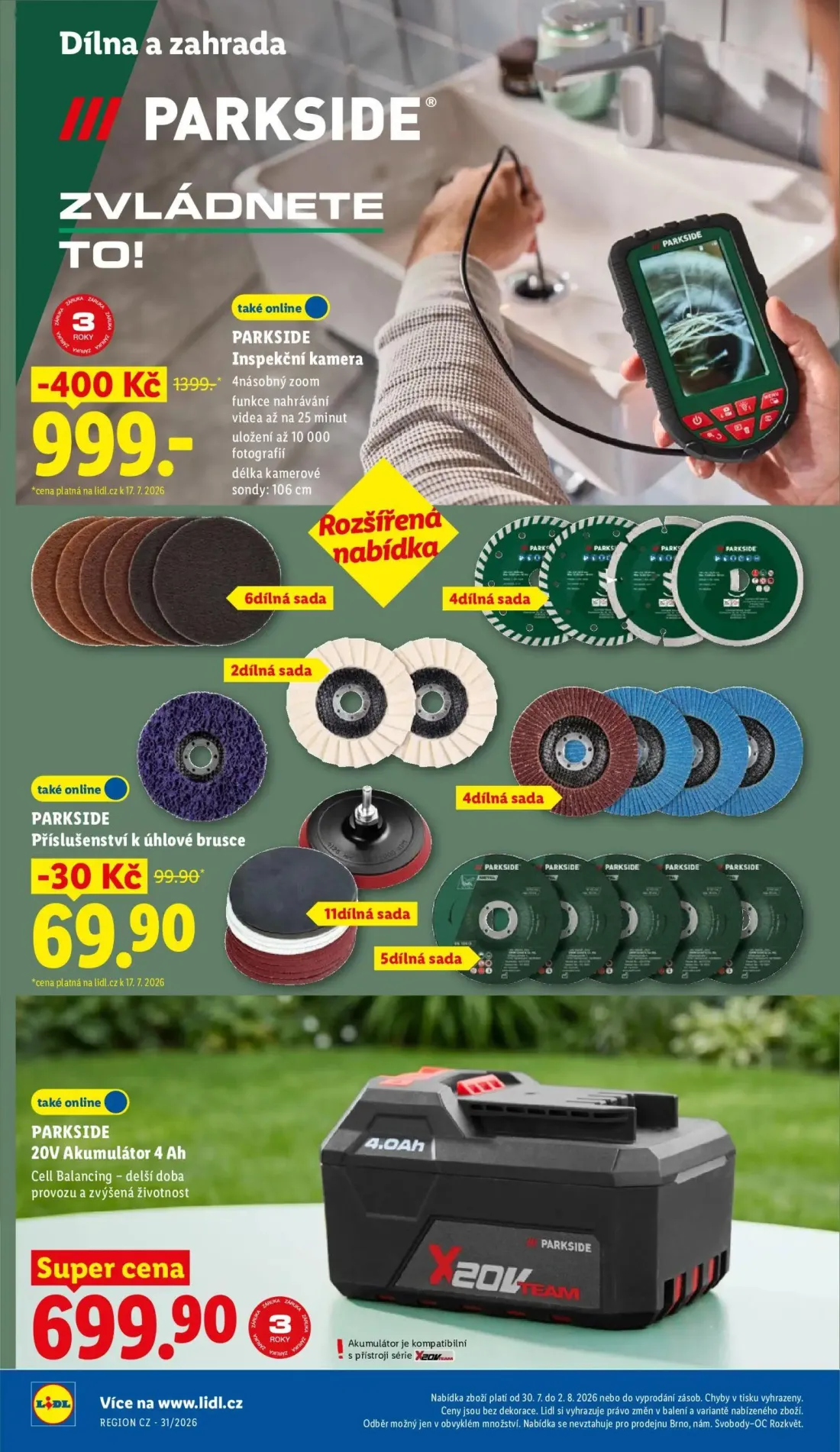Lidl leták, strana 38 z 56 — PARKSIDE Inspekční kamera, PARKSIDE Příslušenství k úhlové brusce, PARKSIDE 20V Akumulátor 4 Ah