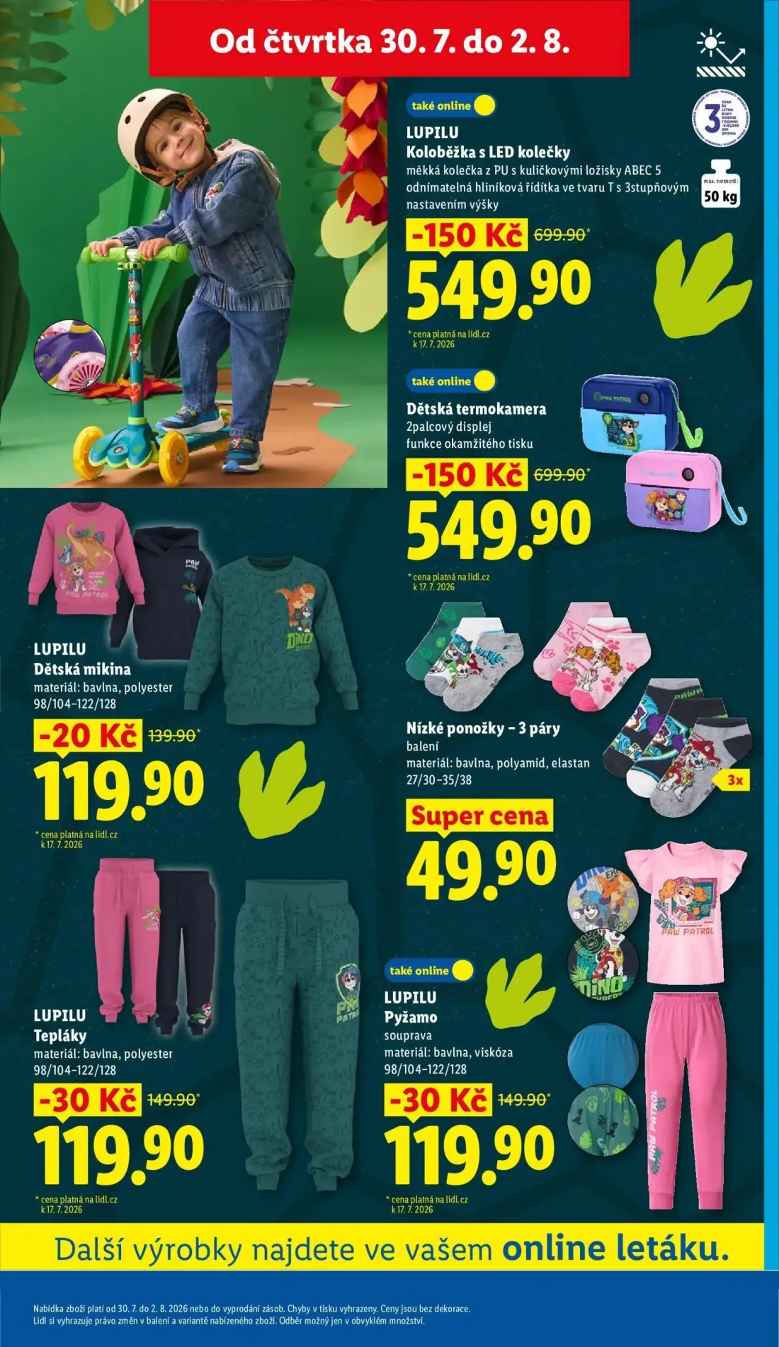 Lidl leták, strana 45 z 56 — Koloběžka s LED kolečky, Dětská termokamera, Tepláky