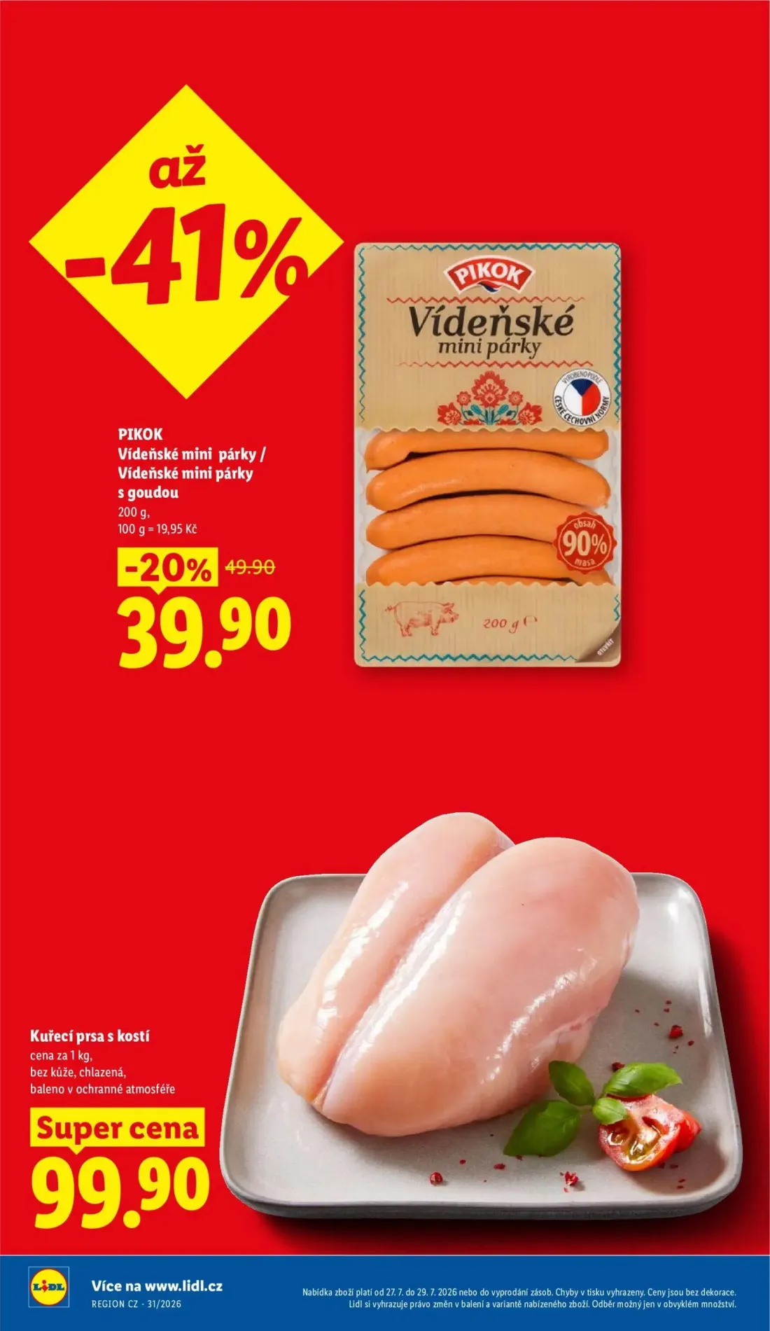 Lidl leták, strana 10 z 52 — Vídeňské mini párky, Kuřecí prsa s kostí