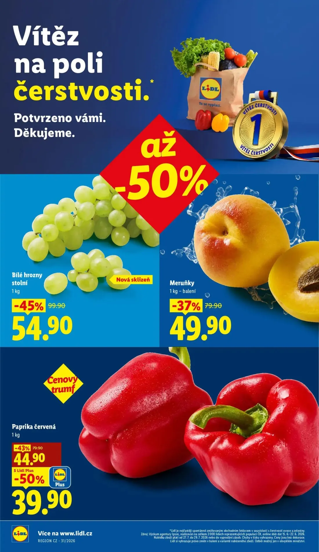 Lidl leták, strana 14 z 52 — Bílé hrozny stolní, Paprika červená, Meruňky