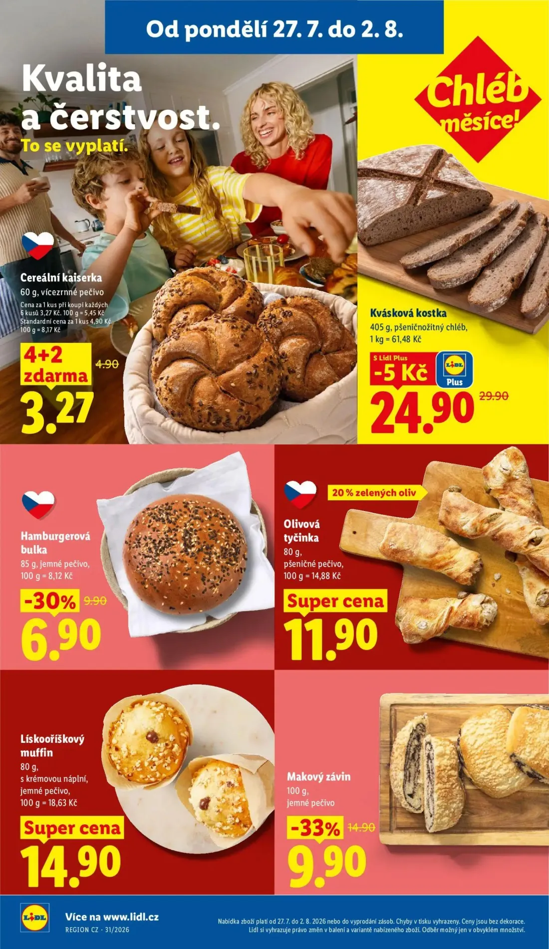 Lidl leták, strana 16 z 52 — Kvásková kostka, Makový závin, Hamburgerová bulka