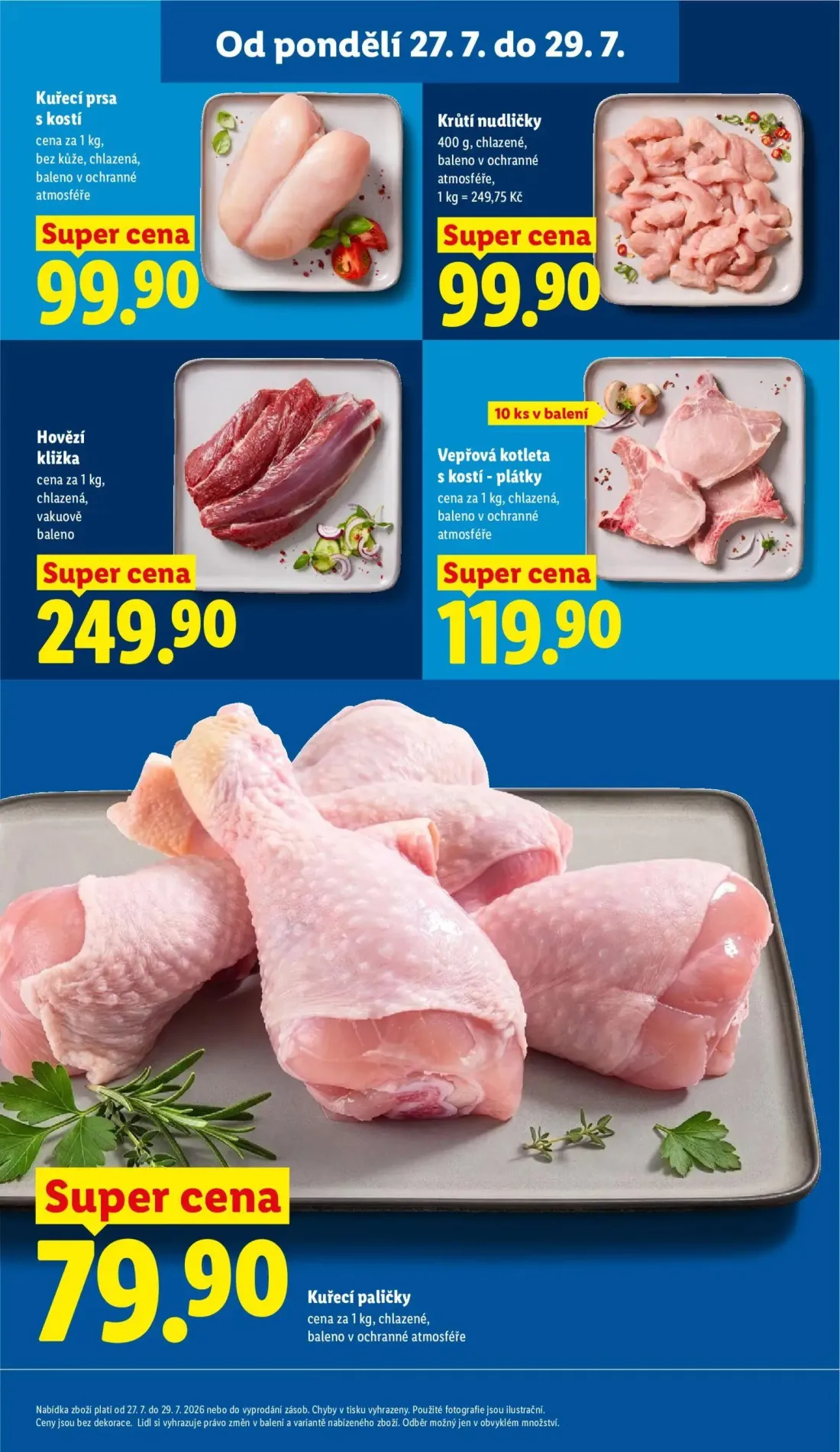 Lidl leták, strana 17 z 52 — Kuřecí prsa s kostí, Krůtí nudličky, Hovězí kližka