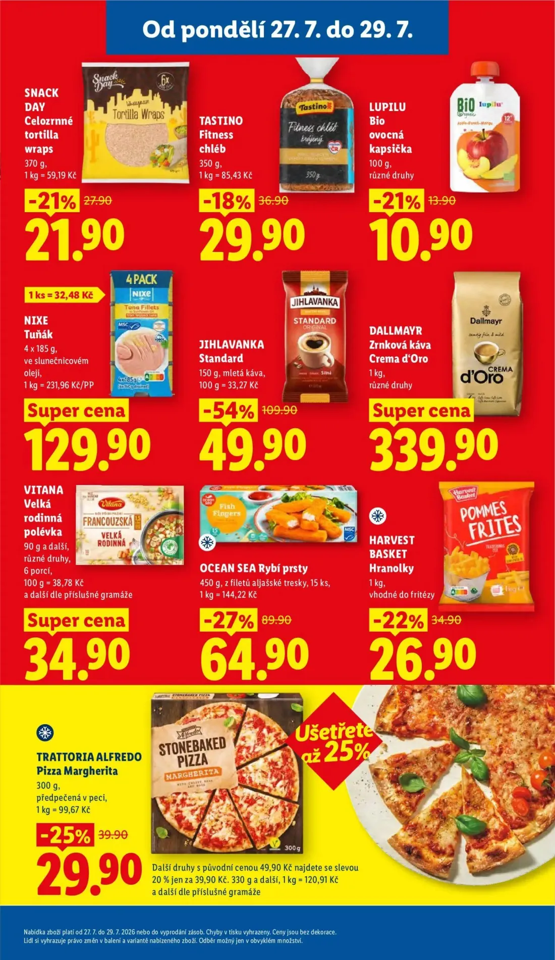Lidl leták, strana 27 z 52 — JIHLAVANKA Standard, OCEAN SEA Rybí prsty, TRATTORIA ALFREDO Pizza Margherita
