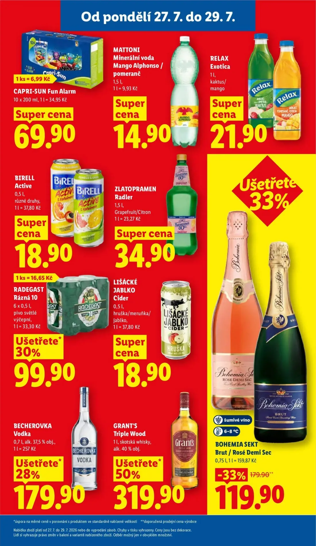 Lidl leták, strana 31 z 52 — BOHEMIA SEKT Brut / Rosé Demi Sec, CAPRI-SUN Fun Alarm, MATTONI Minerální voda Mango Alphonso /…