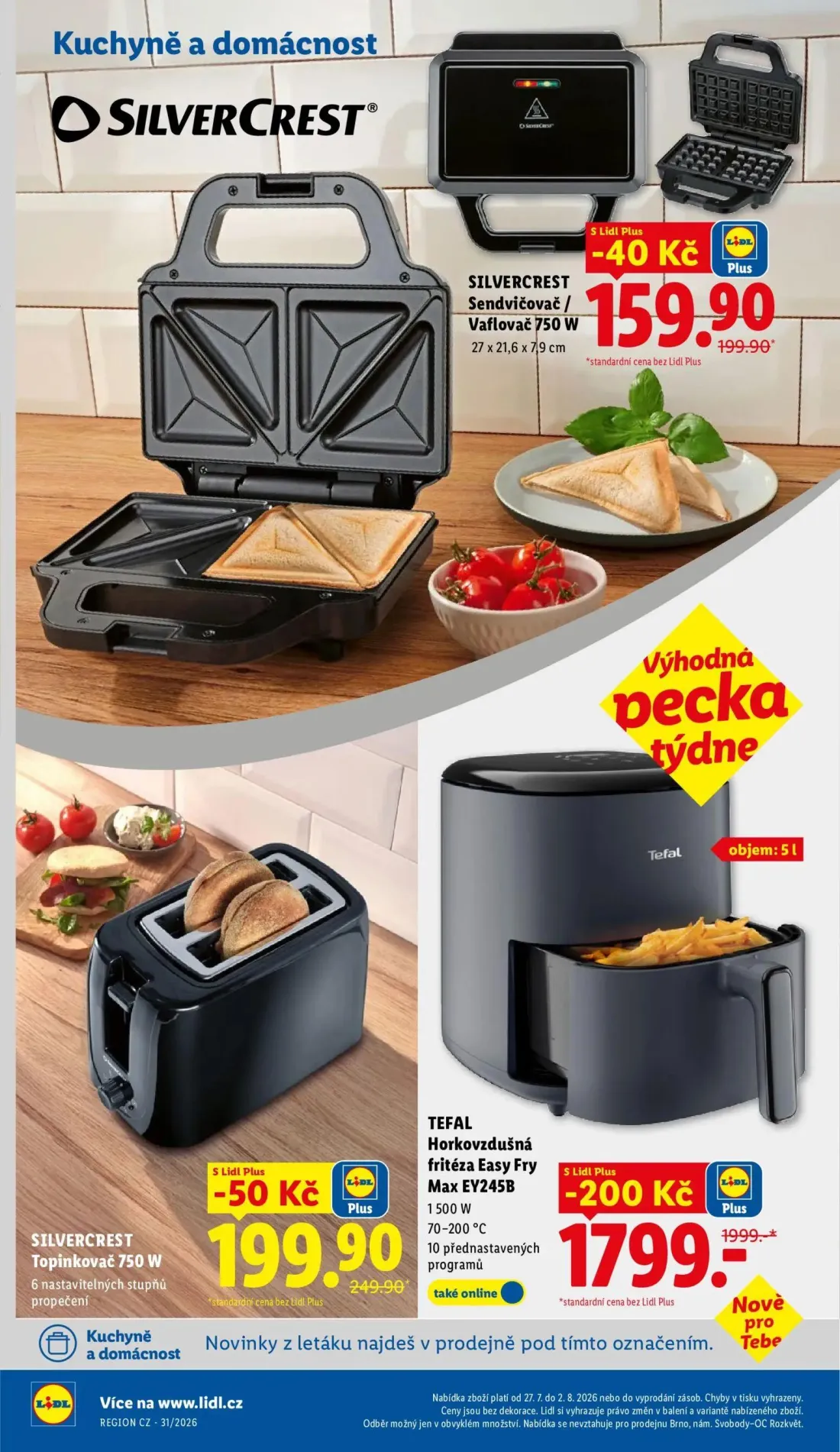 Lidl leták, strana 34 z 52 — TEFAL Horkovzdušná fritéza Easy Fry Max EY245B, SILVERCREST Topinkovač 750 W, SILVERCREST Sendv…