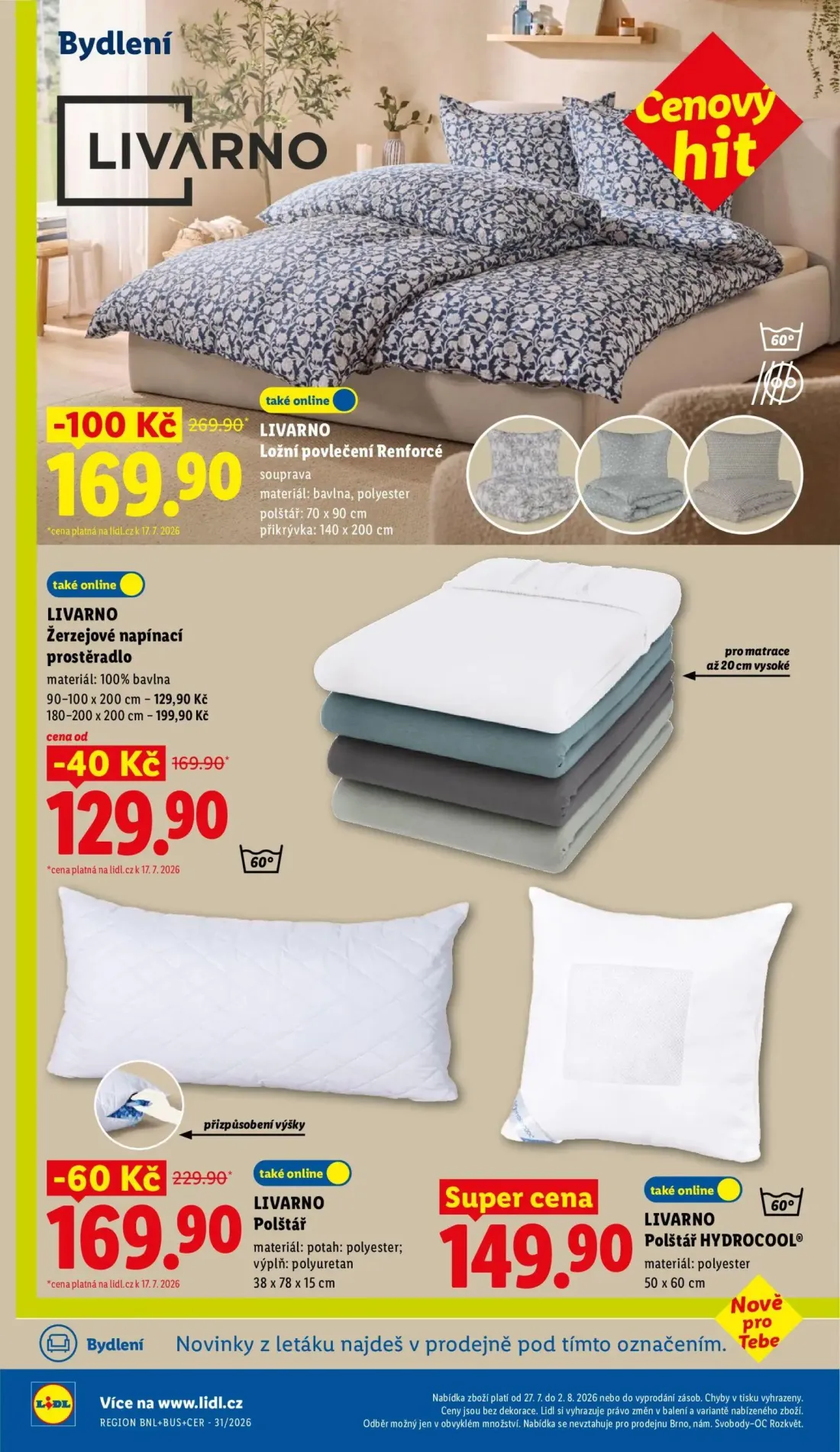 Lidl leták, strana 42 z 52 — LIVARNO Ložní povlečení Renforcé, LIVARNO Žerzejové napínací prostěradlo, LIVARNO Polštář