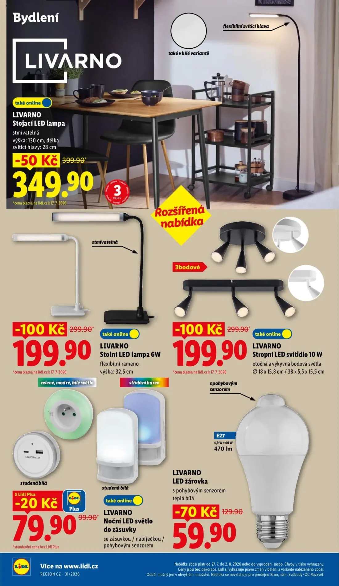 Lidl leták, strana 44 z 52 — LIVARNO Stolní LED lampa 6W, LIVARNO Stropní LED svítidlo 10 W, LIVARNO LED žárovka