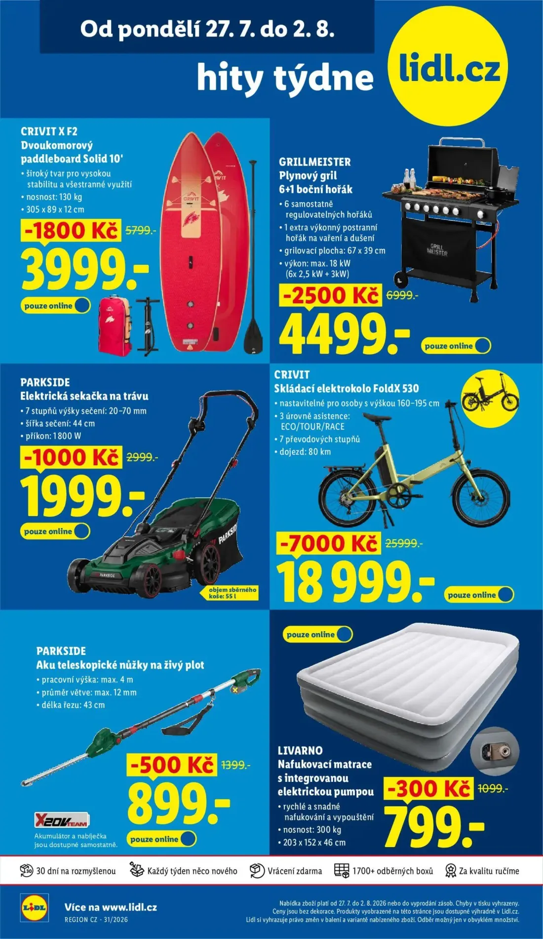 Lidl leták, strana 47 z 52 — Skládací elektrokolo FoldX 530, Plynový gril 6+1 boční hořák, Dvoukomorový paddleboard Solid 10'
