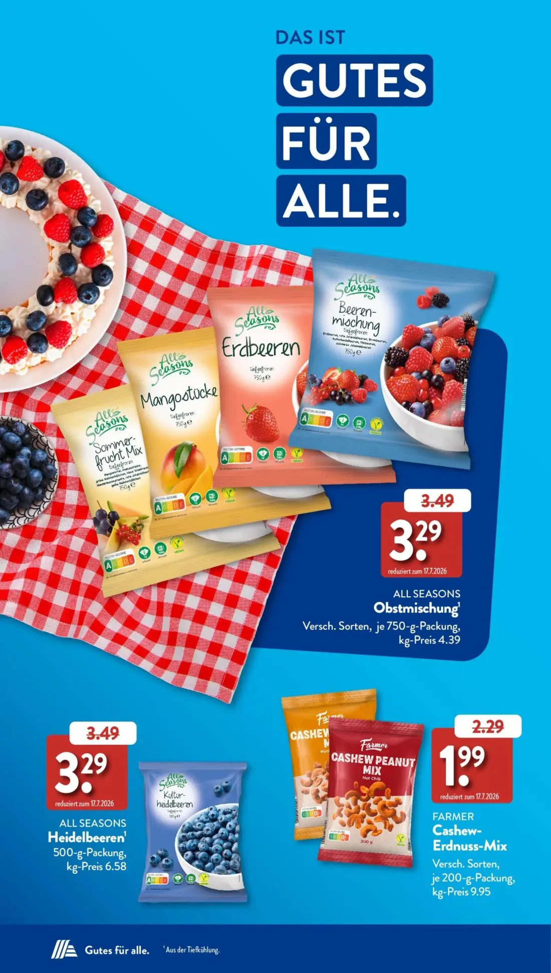 Aldi Süd Prospekt, Seite 2 von 50 — FARMER Cashew-Erdnuss-Mix, ALL SEASONS Obstmischung, ALL SEASONS Heidelbeeren