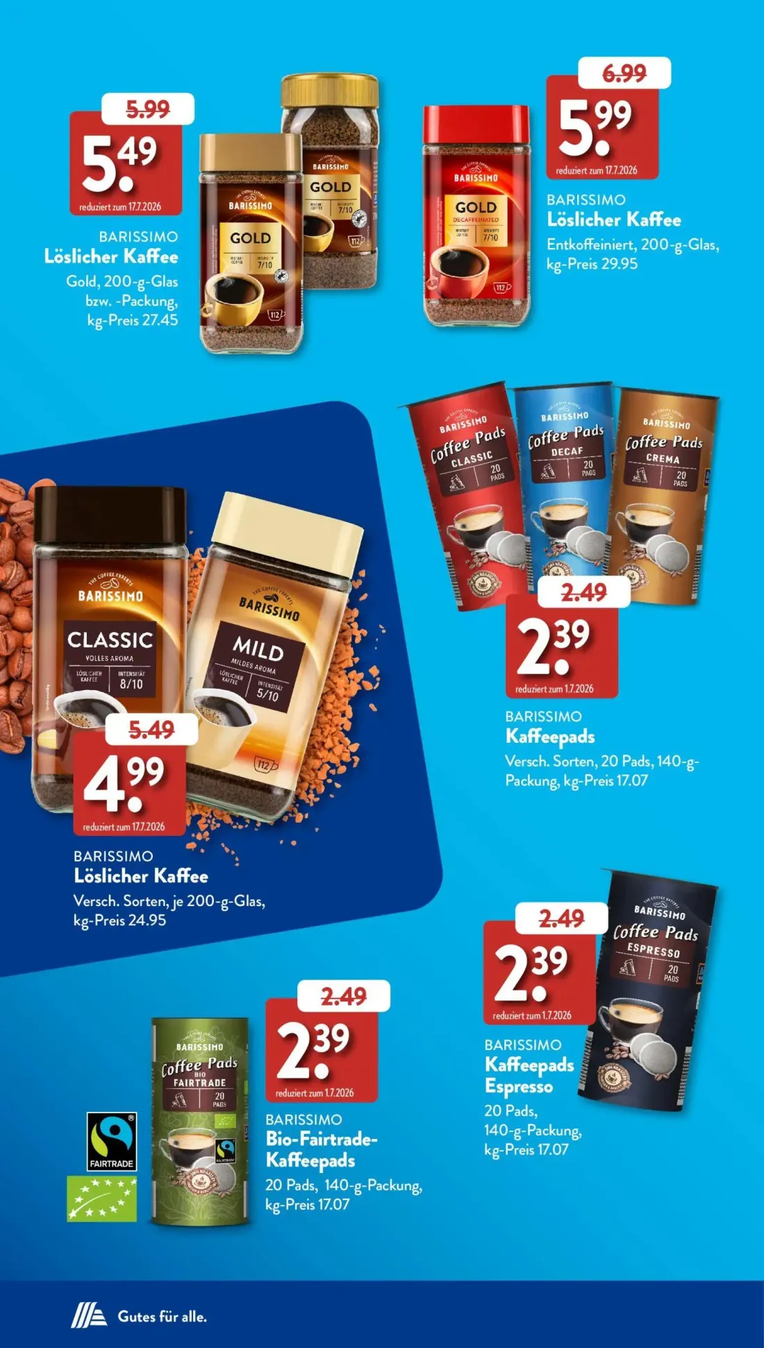 Aldi Süd Prospekt, Seite 10 von 50 — BARISSIMO Löslicher Kaffee Entkoffeiniert, BARISSIMO Löslicher Kaffee Gold, BARISSIMO L…