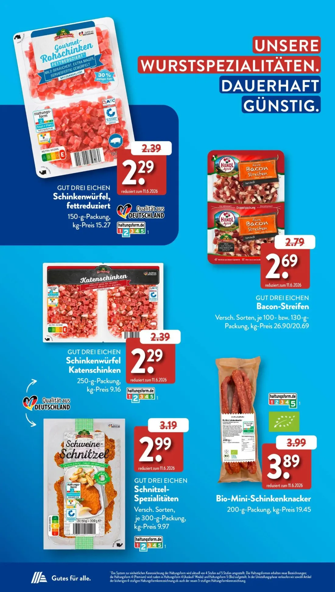 Aldi Süd Prospekt, Seite 14 von 50 — Schnitzel-Spezialitäten, Gourmet Rohschinken Schinkenwürfel, fettreduziert, Bacon-Strei…