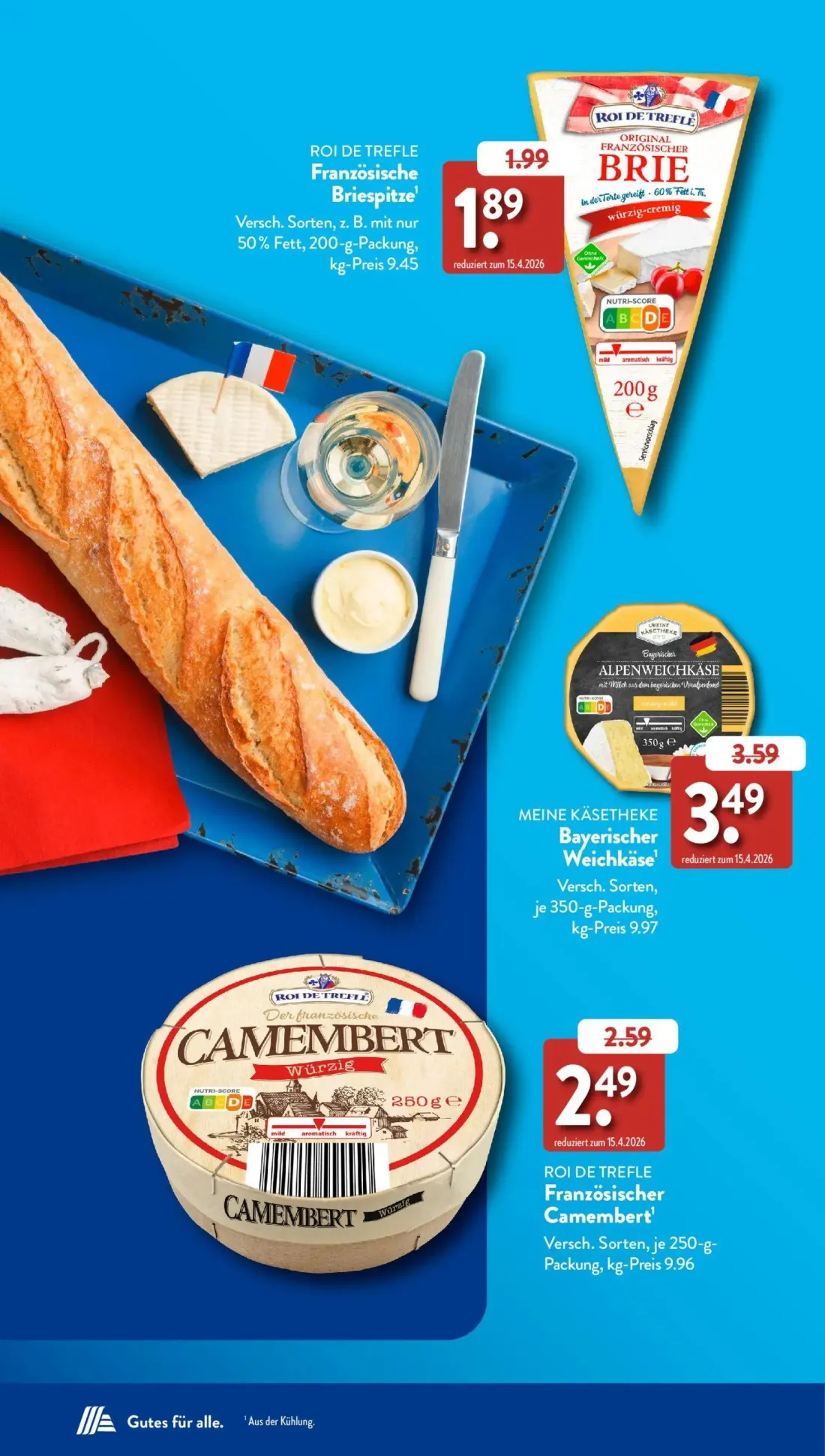 Aldi Süd Prospekt, Seite 18 von 50 — Französische Briespitze, ORIGINAL FRANZÖSISCHER BRIE, Bayerischer Weichkäse