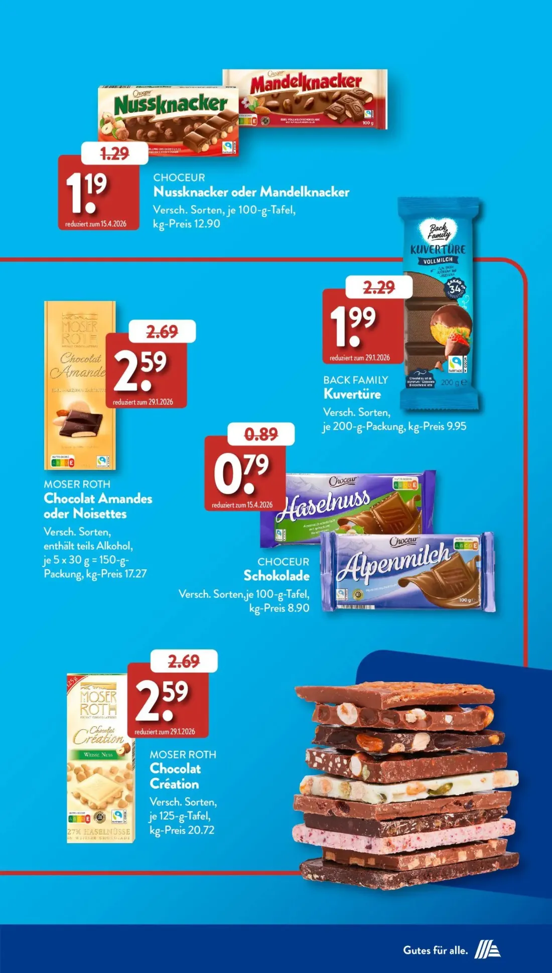 Aldi Süd Prospekt, Seite 29 von 50 — BACK FAMILY Kuvertüre, CHOCEUR Nussknacker oder Mandelknacker, MOSER ROTH Chocolat Aman…