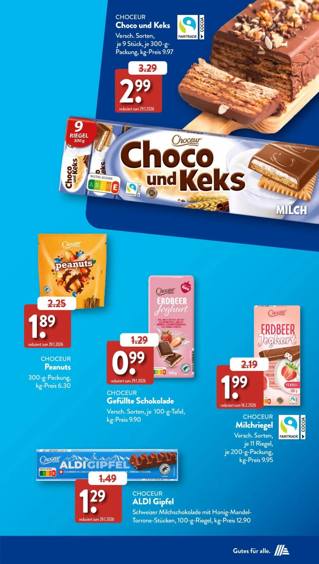 Aldi Süd Prospekt, Seite 31 von 50 — CHOCEUR Peanuts, Choco und Keks, CHOCEUR Gefüllte Schokolade