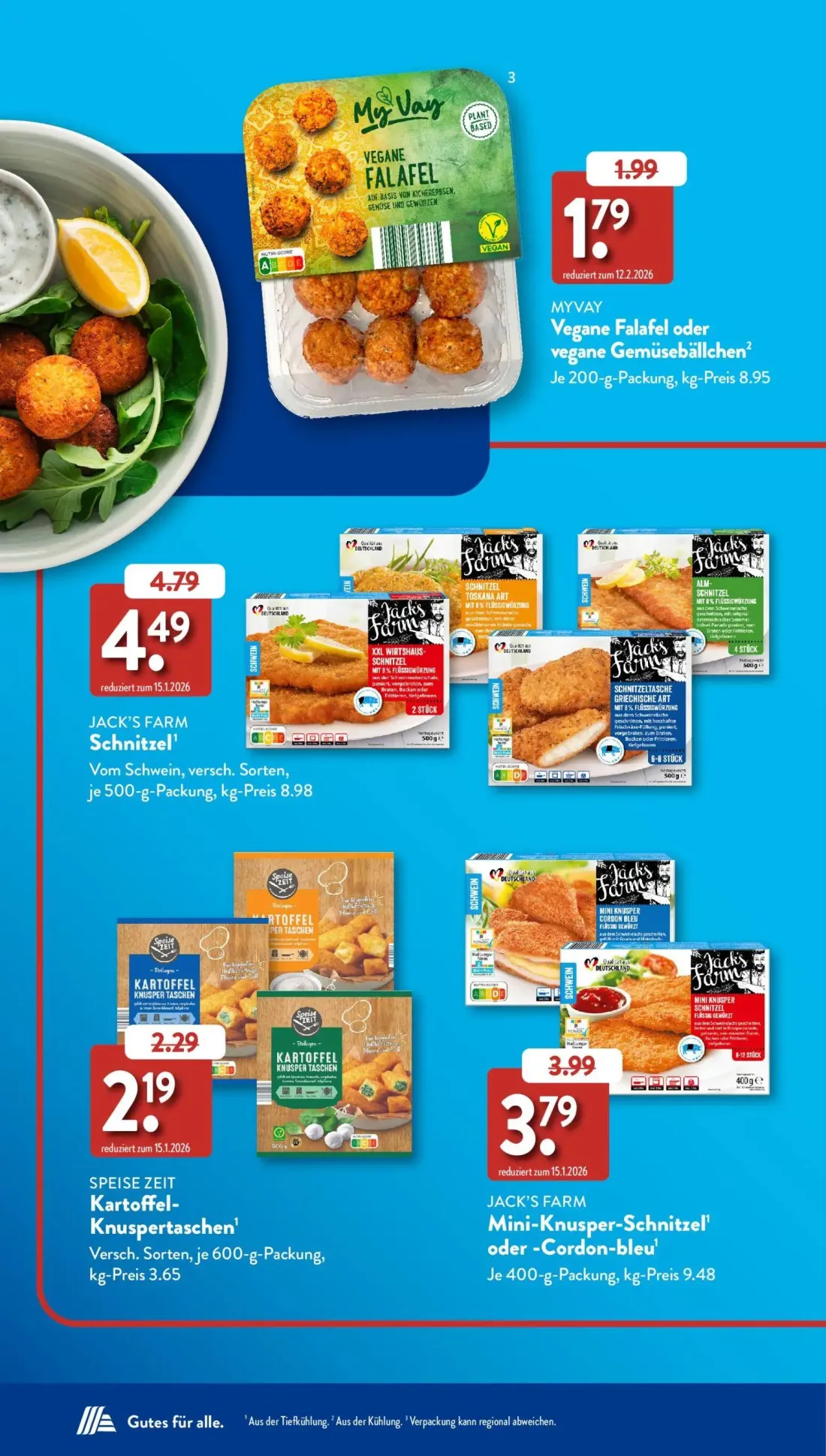 Aldi Süd Prospekt, Seite 32 von 50 — JACK'S FARM Schnitzel, MYVAY Vegane Falafel oder vegane Gemüsebällchen, JACK'S FARM Min…