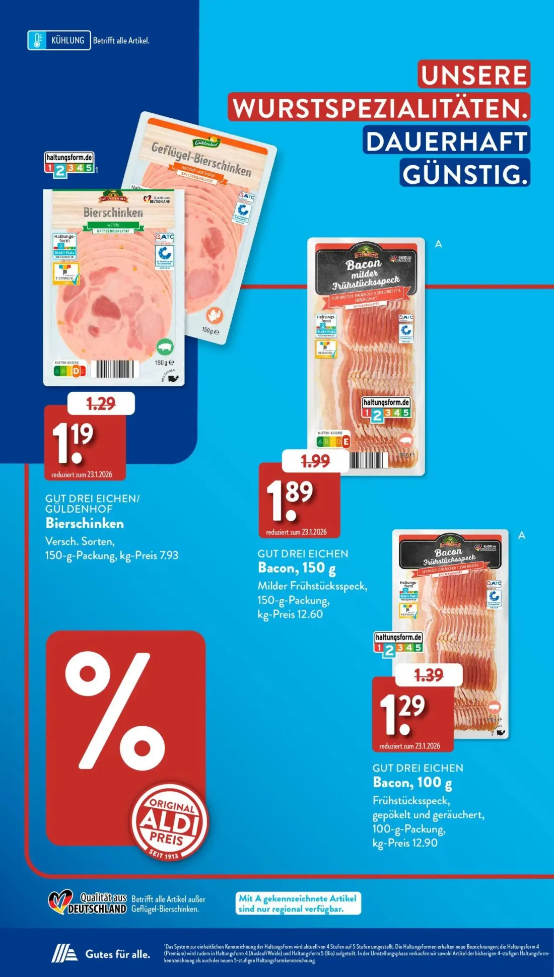 Aldi Süd Prospekt, Seite 38 von 50 — Bierschinken, Bacon, 150 g, Bacon, 100 g