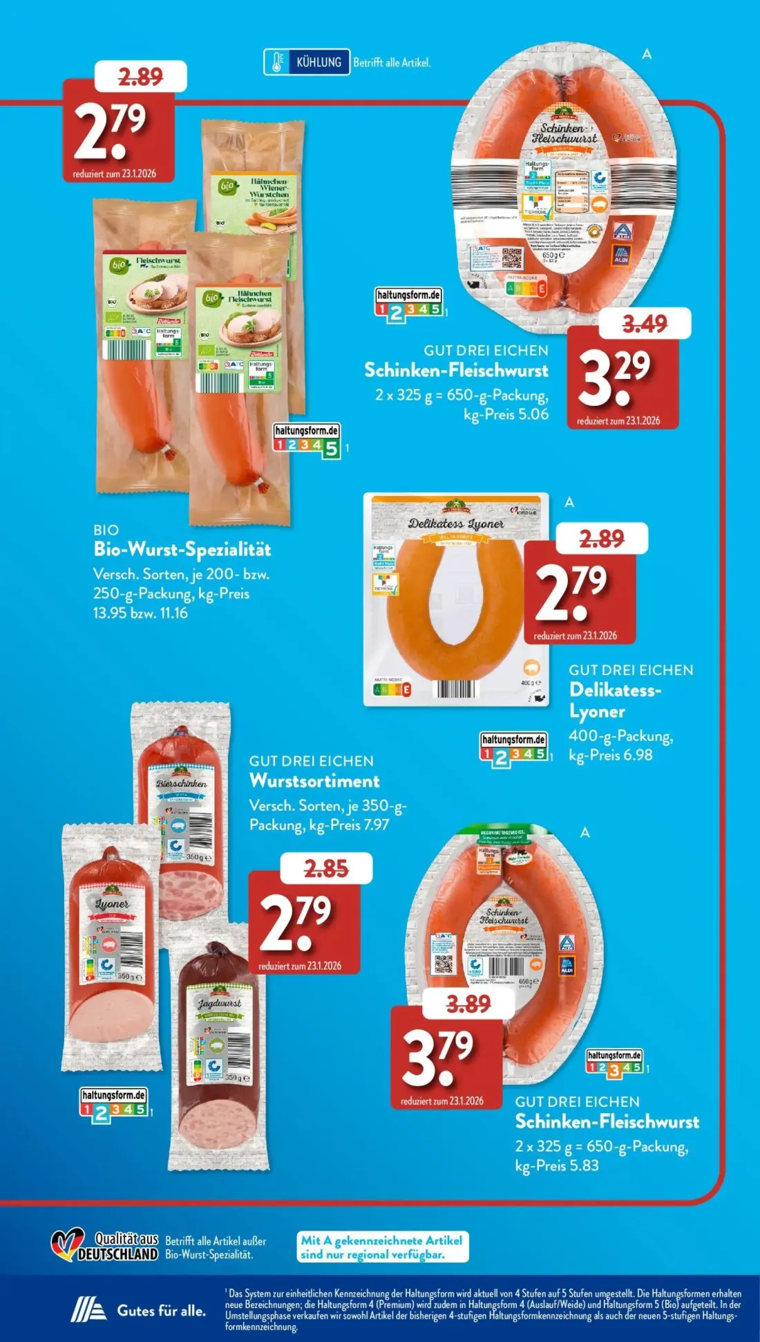 Aldi Süd Prospekt, Seite 40 von 50 — GUT DREI EICHEN Schinken-Fleischwurst, BIO Bio-Wurst-Spezialität, GUT DREI EICHEN Delik…