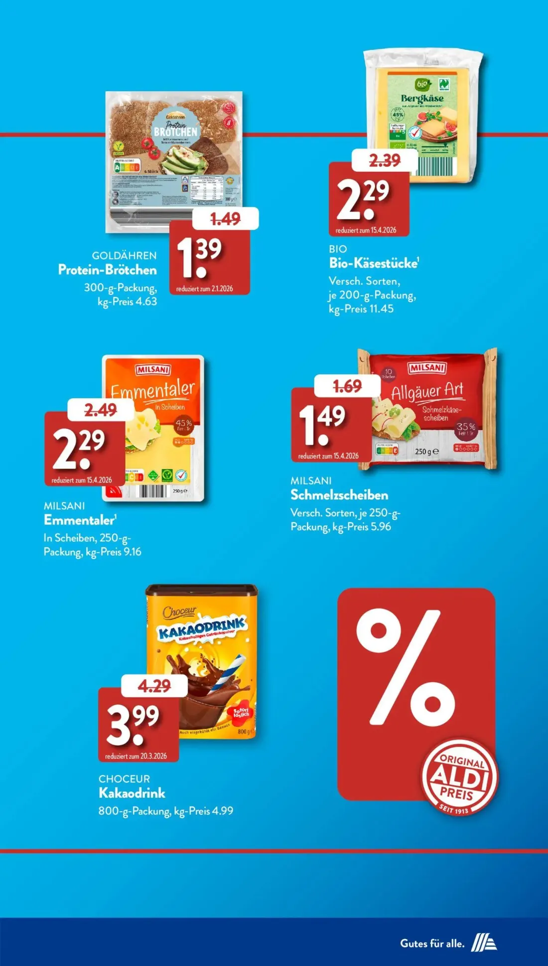 Aldi Süd Prospekt, Seite 43 von 50 — Kakaodrink, Emmentaler, Schmelzscheiben