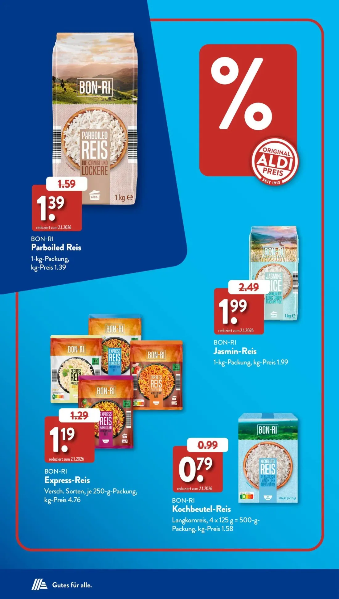 Aldi Süd Prospekt, Seite 46 von 50 — BON-RI Jasmin-Reis, BON-RI Parboiled Reis, BON-RI Kochbeutel-Reis