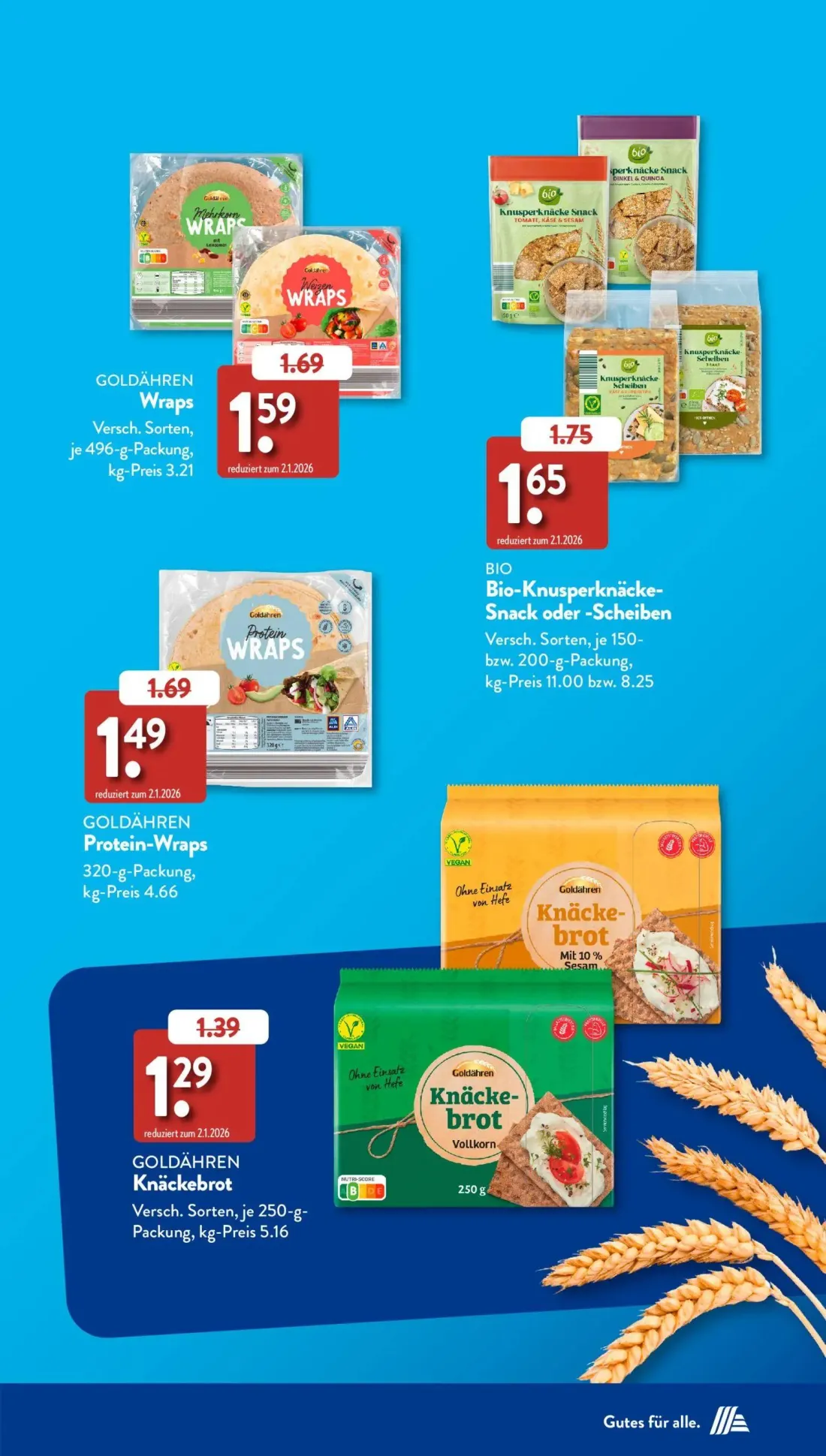 Aldi Süd Prospekt, Seite 47 von 50 — GOLDÄHREN Protein-Wraps, GOLDÄHREN Wraps, Bio-Knusperknäcke-Snack oder -Scheiben