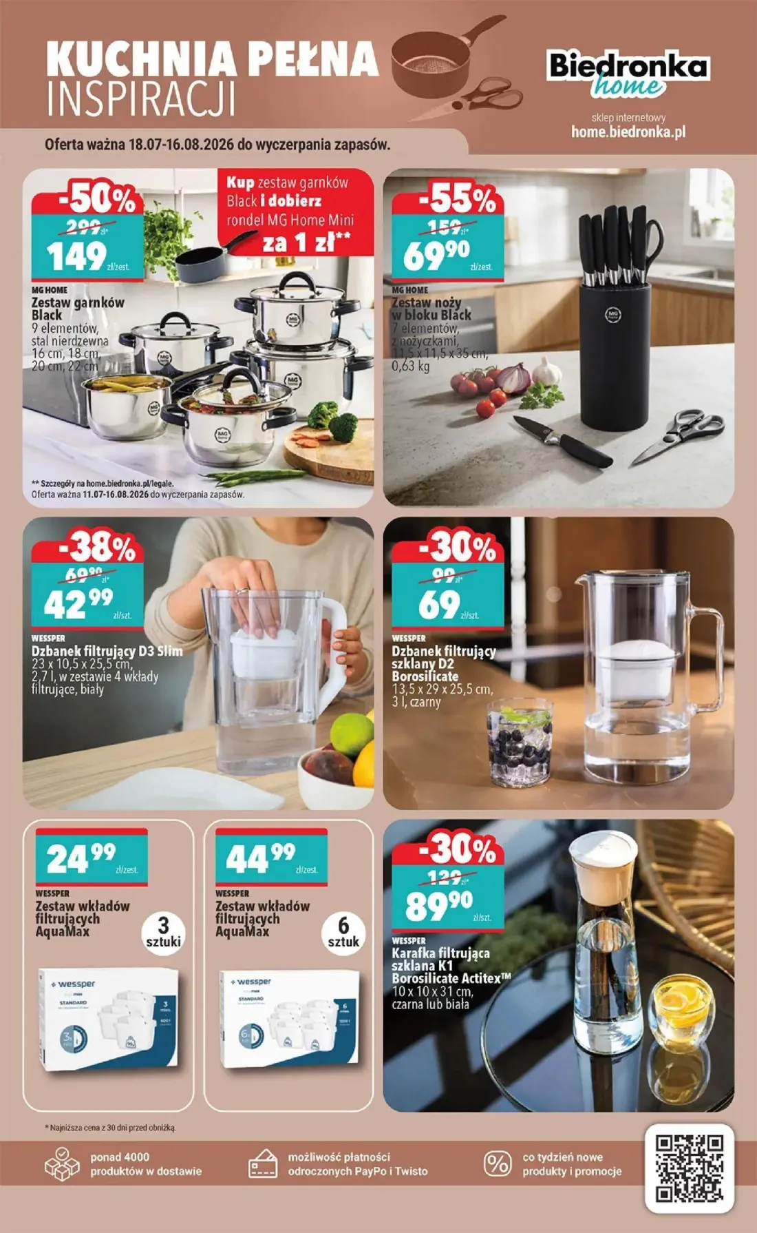 Biedronka gazetka, strona 31 z 33 — MG HOME Zestaw garnków Black, MG HOME Zestaw noży w bloku Black, WESSPER Karafka filtruj…